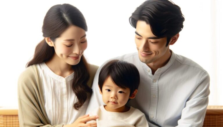 【最新研究で判明】大人が幼少期の子供のトラウマに敏感になり、それを早期に認識することが非常に重要！　　　　←上記の記事、または、今回のセッション全体の文章にピッタリで、適切で、衝撃的なアイキャッチ画像を作成してほしいです。出来るだけリアルで写真に近く綺麗な感じでお願いします。サイズは、横長サイズでお願いします。　　　トラウマを抱えている幼少期の子供に優しく、温かく、笑顔で寄り添う２０代の日本人のパパとママさん。