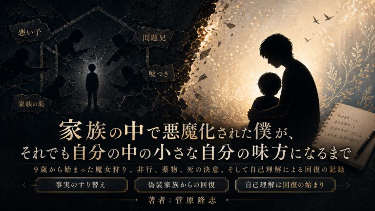 家族の中で悪魔化された僕が、それでも自分の中の小さな自分の味方になるまで――9歳から始まった魔女狩り、非行、薬物、死の決意、そして自己理解による回復の記録