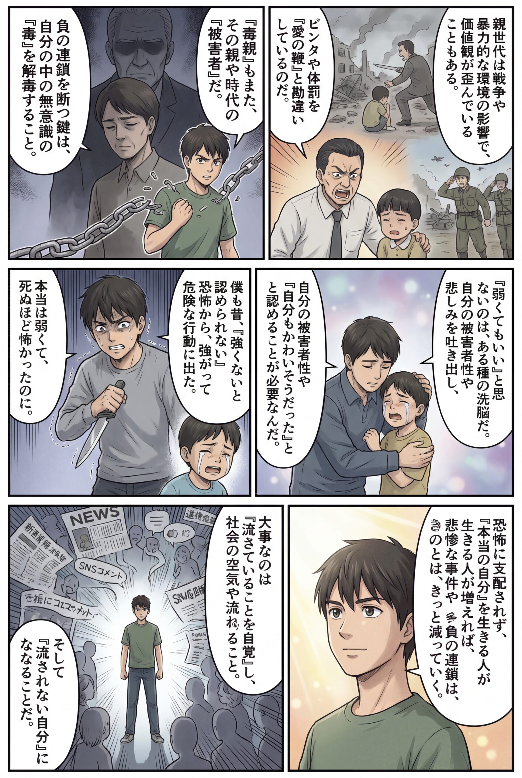 AIビジュアル:「毒親」もまた「毒親に育てられた被害者」です。そして、戦争は、国レベルの「ホメオスタシス」が崩れた時に”起こるべくして起こっているもの”といってもよいのです。