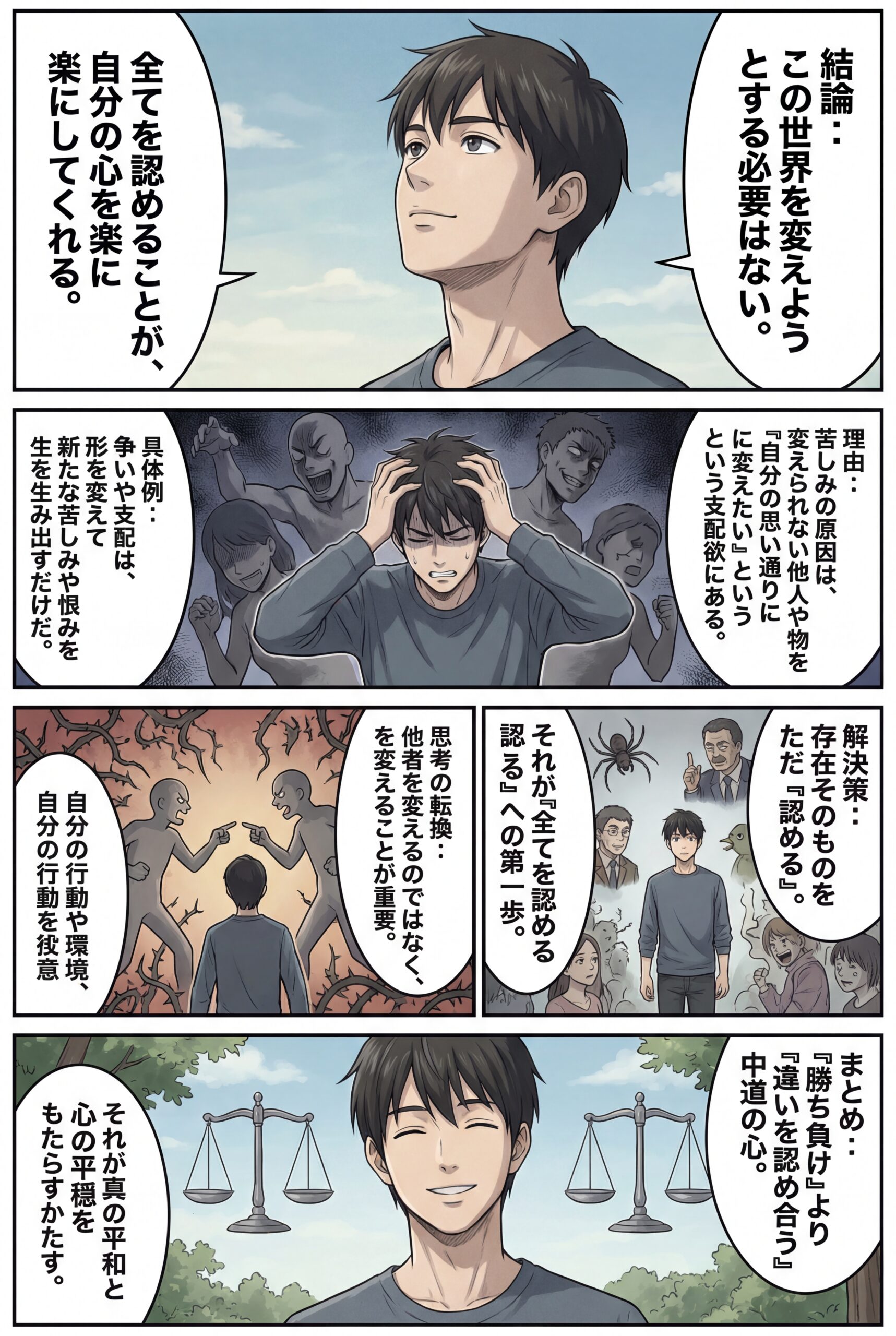 AIビジュアル:この世界を変えようとする必要はない。そして全てを認めることが自分の心を楽にしてくれる。