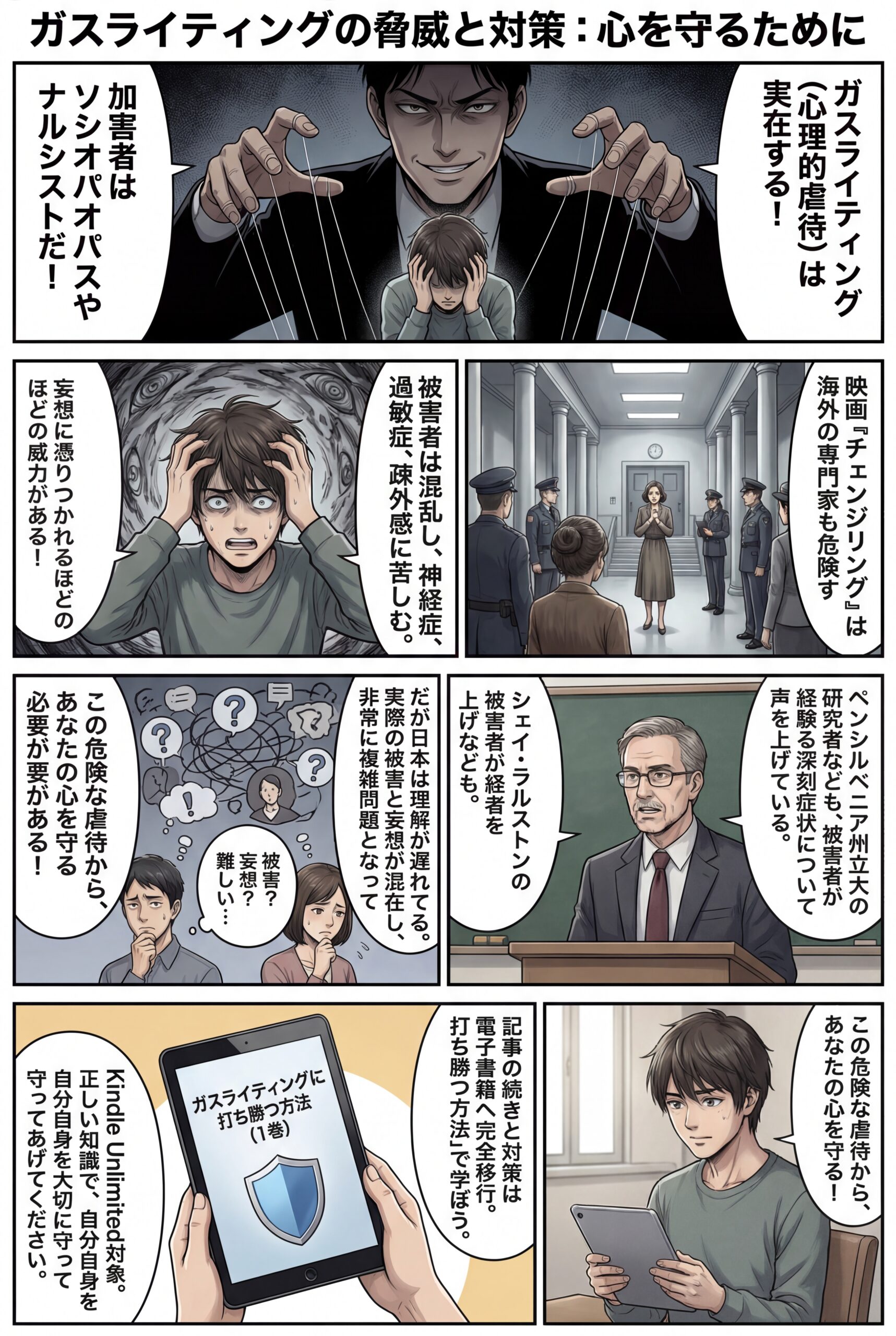 AIビジュアル：【電子書籍に移行】【研究者の声あり】「ソシオパス」や「ナルシスト」が、「ガスライティング（心理的虐待の一種）」を行い、被害者は、神経症、過敏症、疎外感などを経験している！