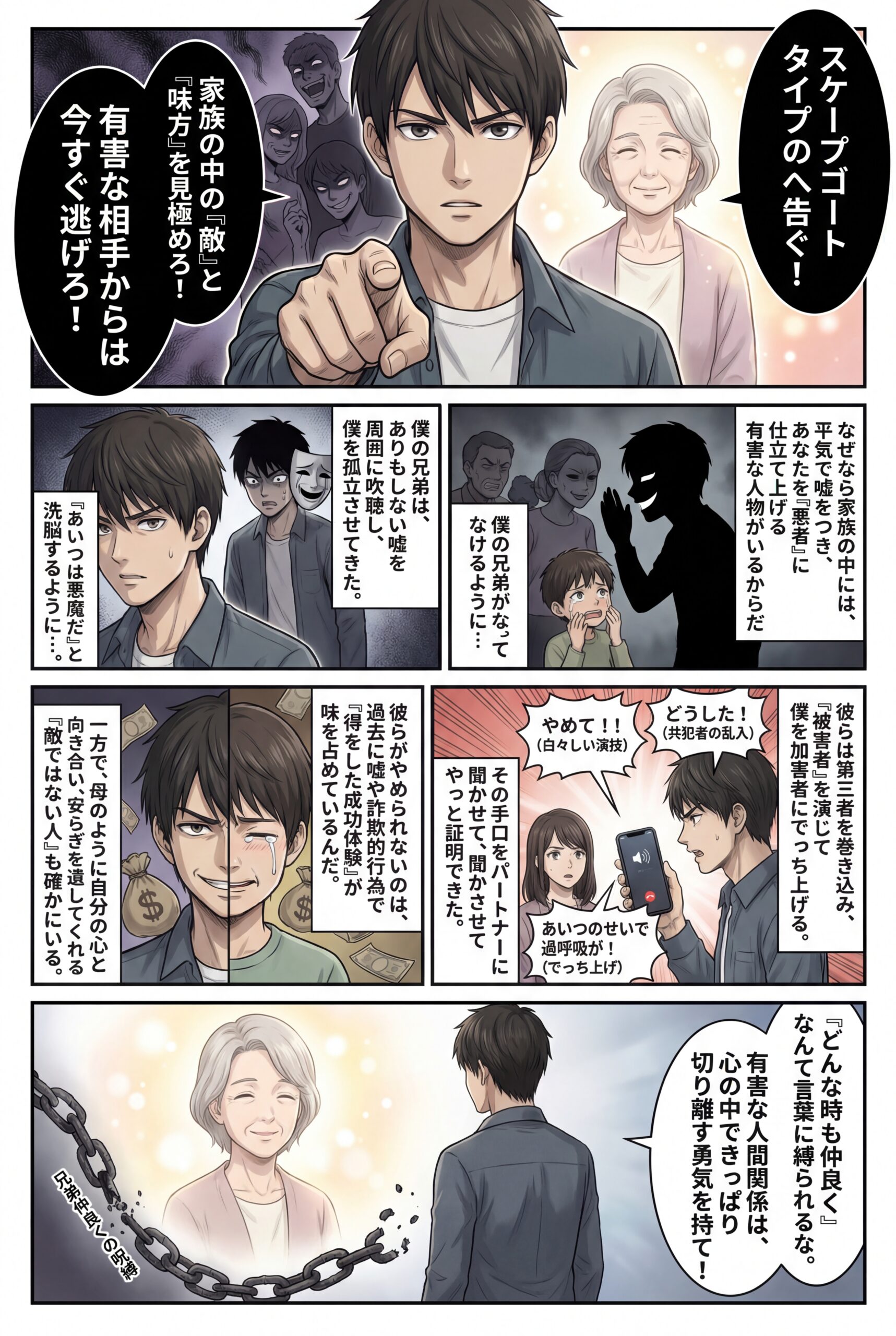 AIビジュアル：スケープゴートタイプの人は家族の中にいる「敵ではない人」をしっかり見極めて、その人と良い人間関係を築くと良い！