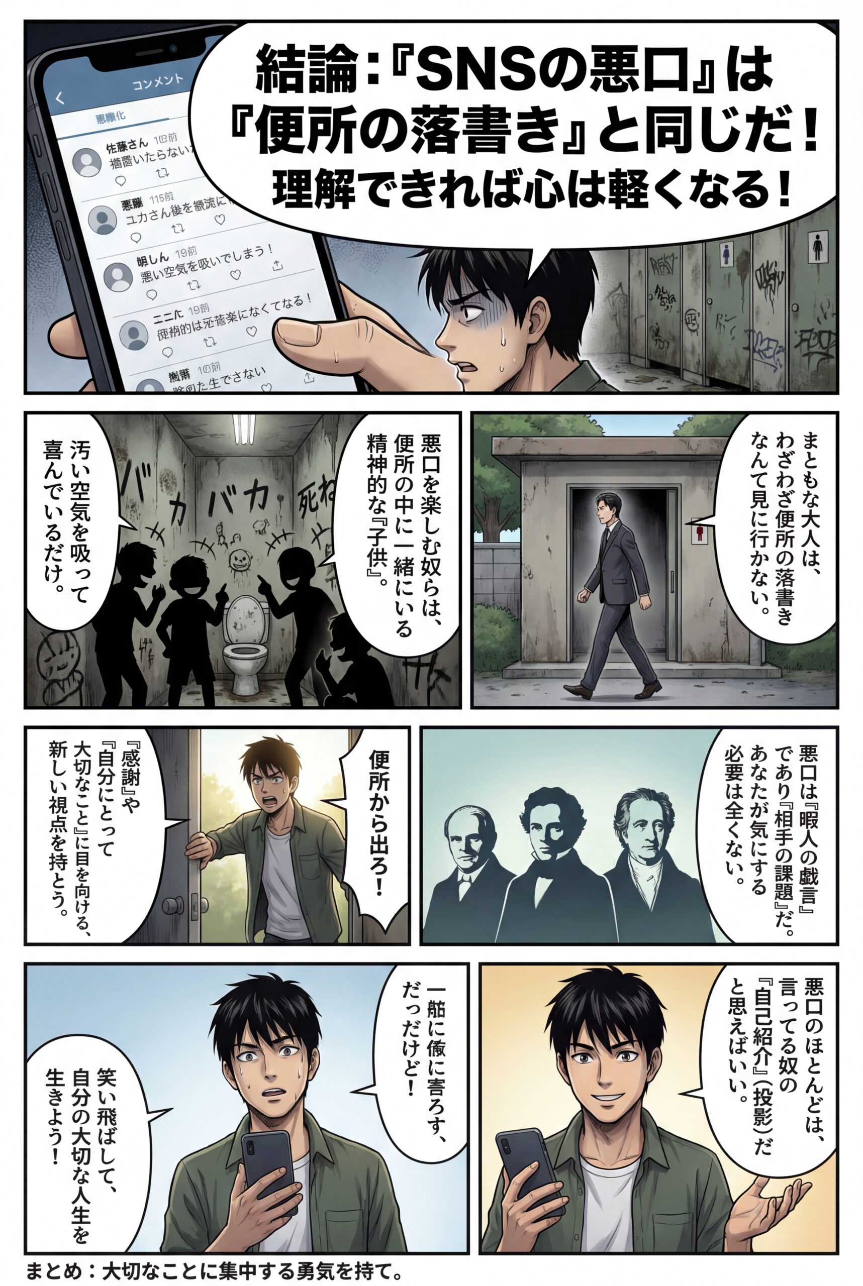 AIビジュアル：【質問】SNSに悪口を書かれて苦しいです……楽になる考えはありますか？