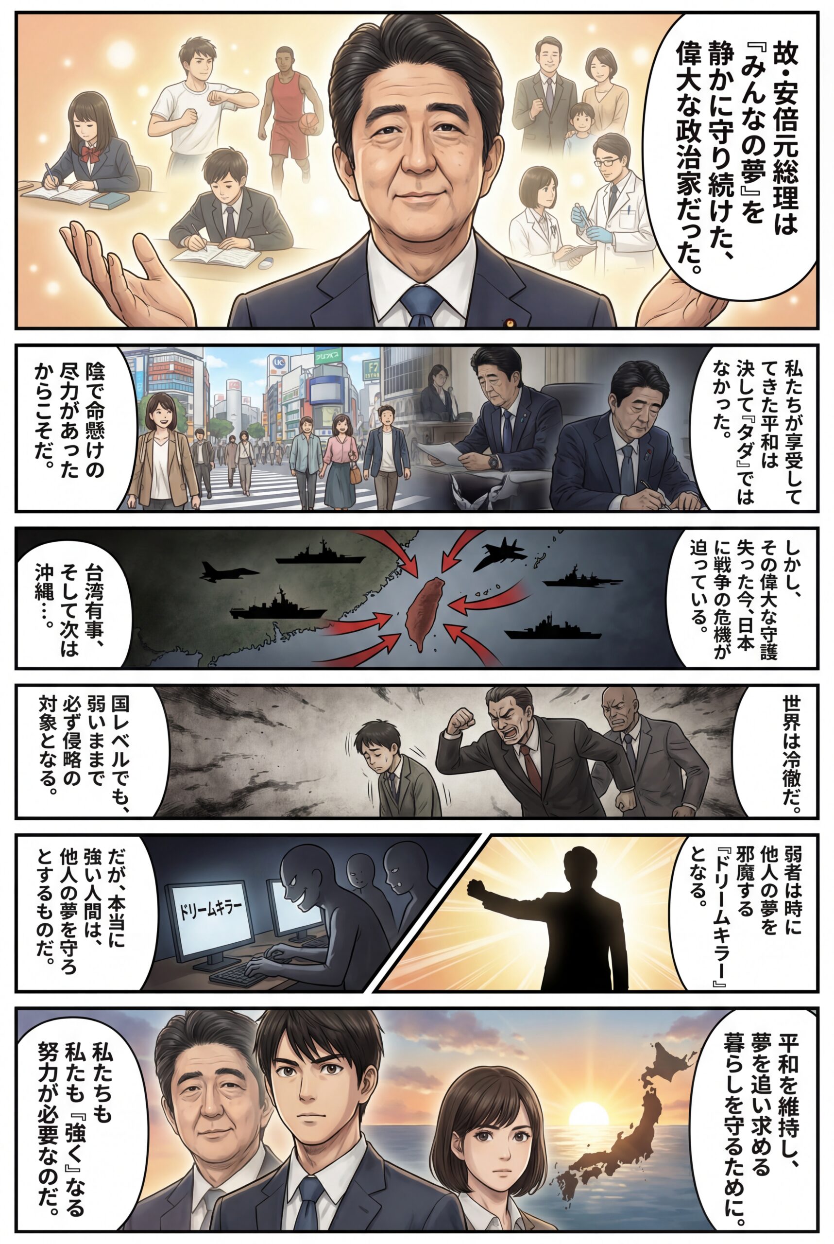 AIビジュアル：故・安倍元総理は「みんなの夢」を静かに守っていた偉大な人物だった。