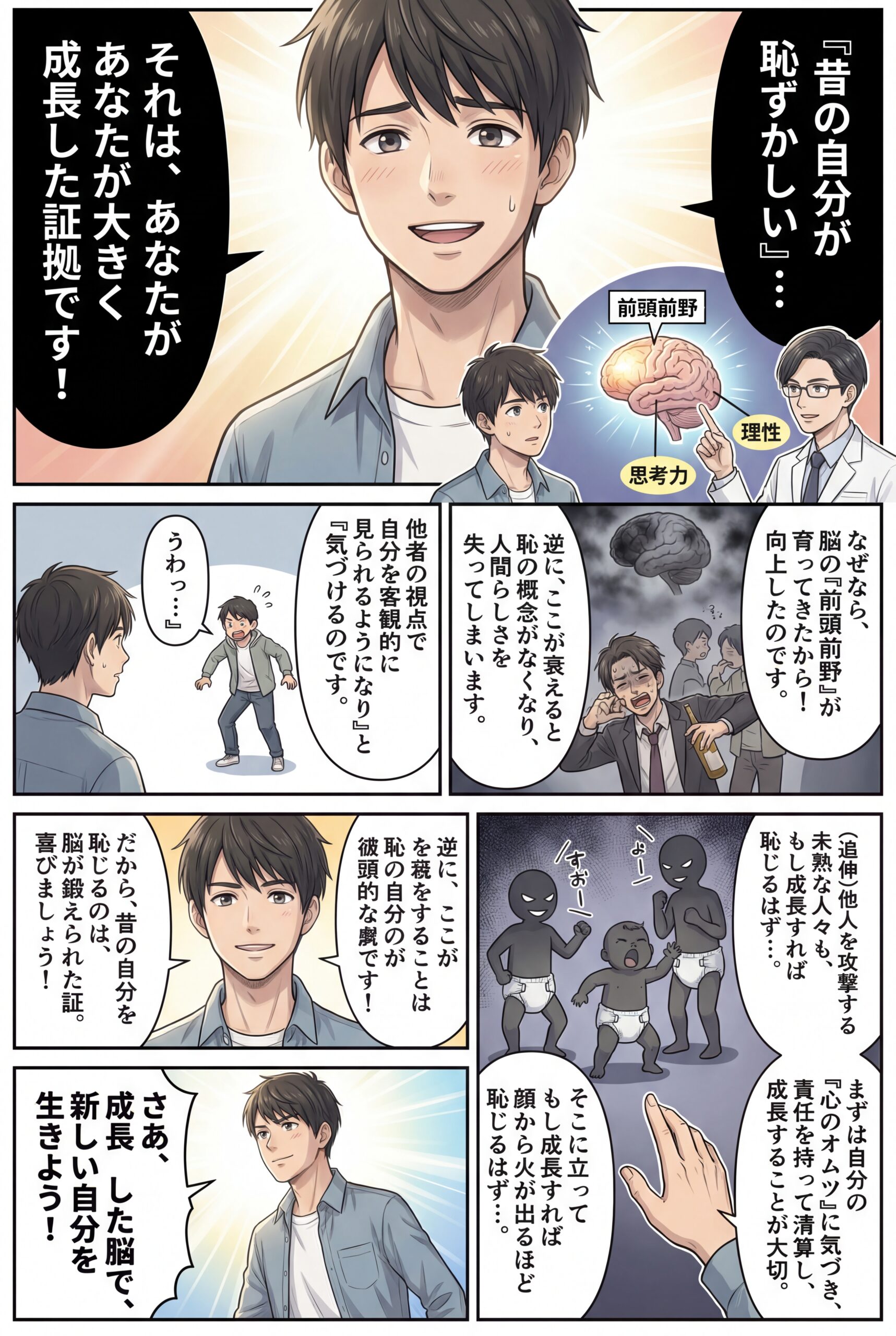 AIビジュアル：○さま「昔の自分が恥ずかしくなる」素晴らしい！大きく成長した証拠！