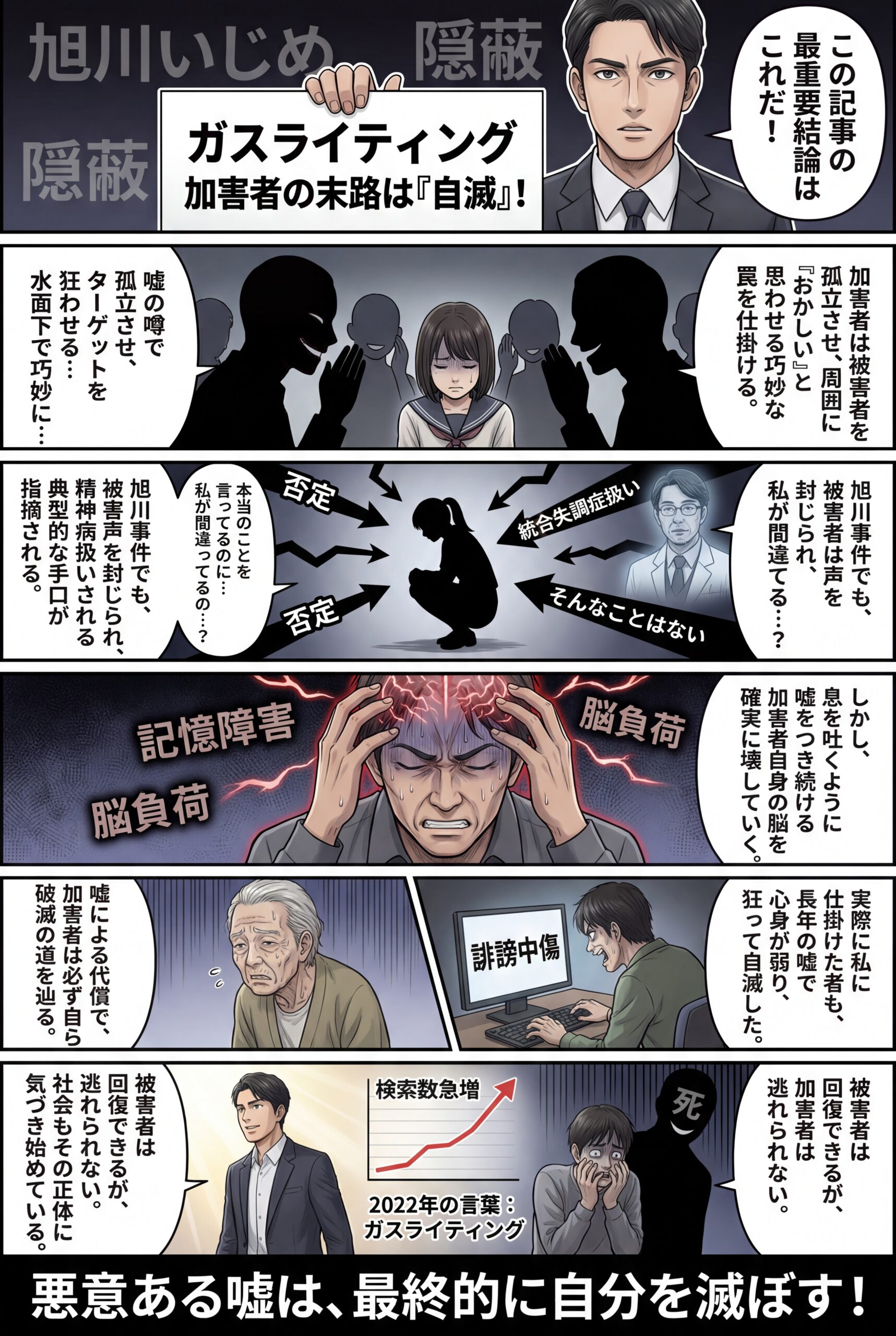 AIビジュアル:ガスライティング加害者の末路は自滅です。旭川女子中学生いじめ凍死事件の被害者もガスライティング被害!?