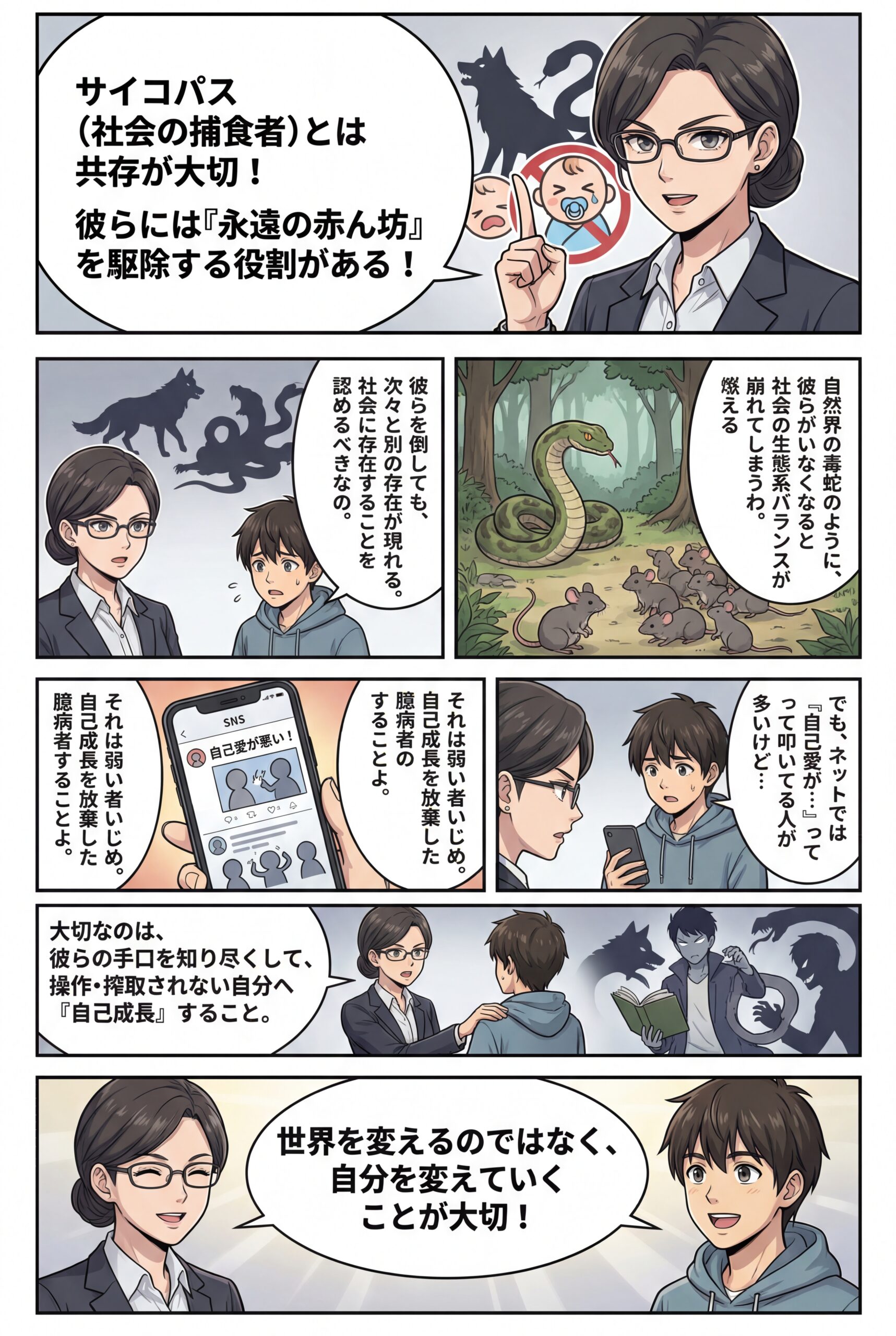 AIビジュアル：中野信子（脳科学者）さんは素晴らしいことを言っている！サイコパスやソシオパスと共存していくことが大切！捕食者にも役割がある！