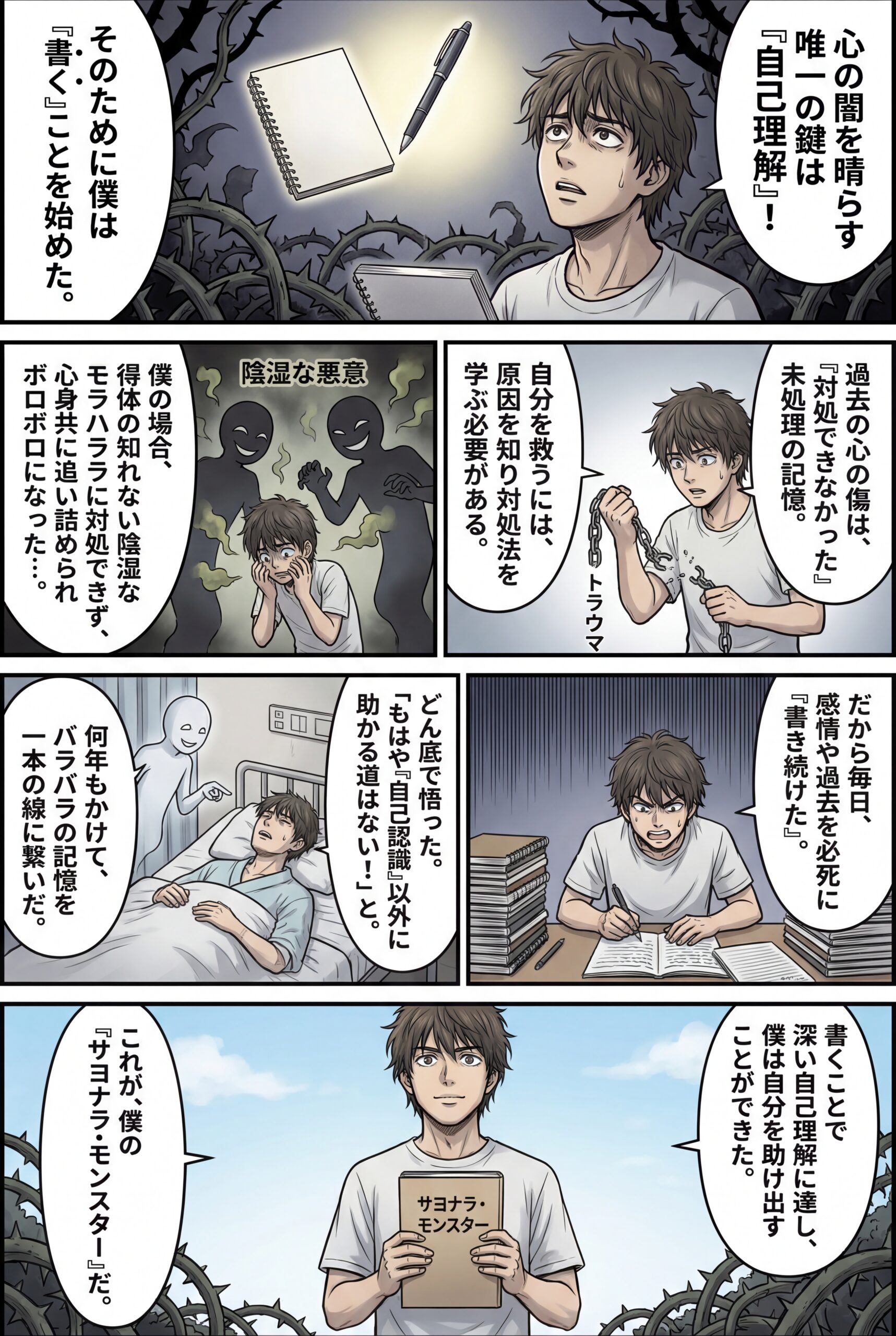 AIビジュアル：自己理解を深めるために「サヨナラ・モンスター」に取り組もう（書こう）