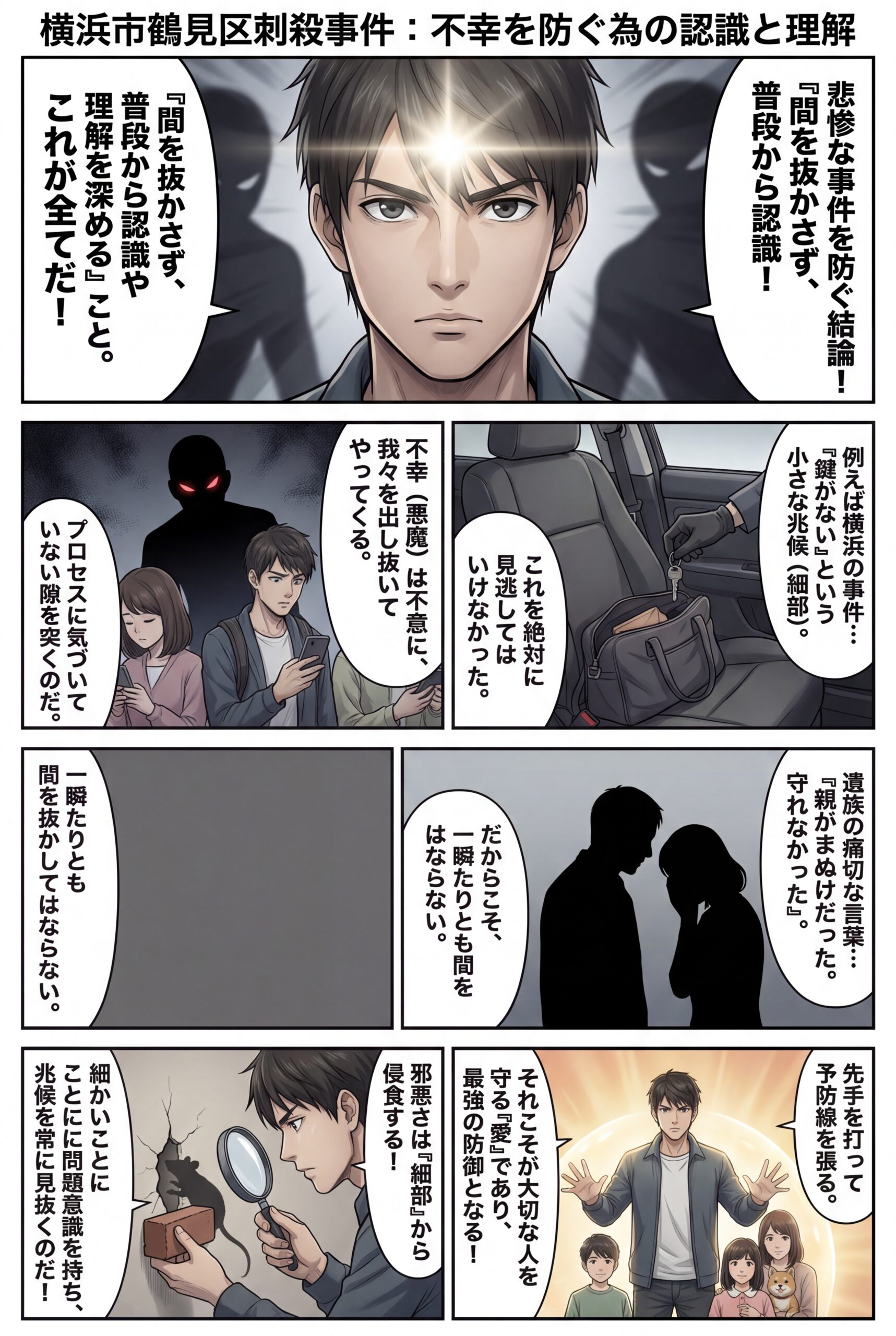 AIビジュアル：横浜市鶴見区刺殺事件：不幸を防ぐ為にも、間を抜かさず、認識や理解を深めてほしい。