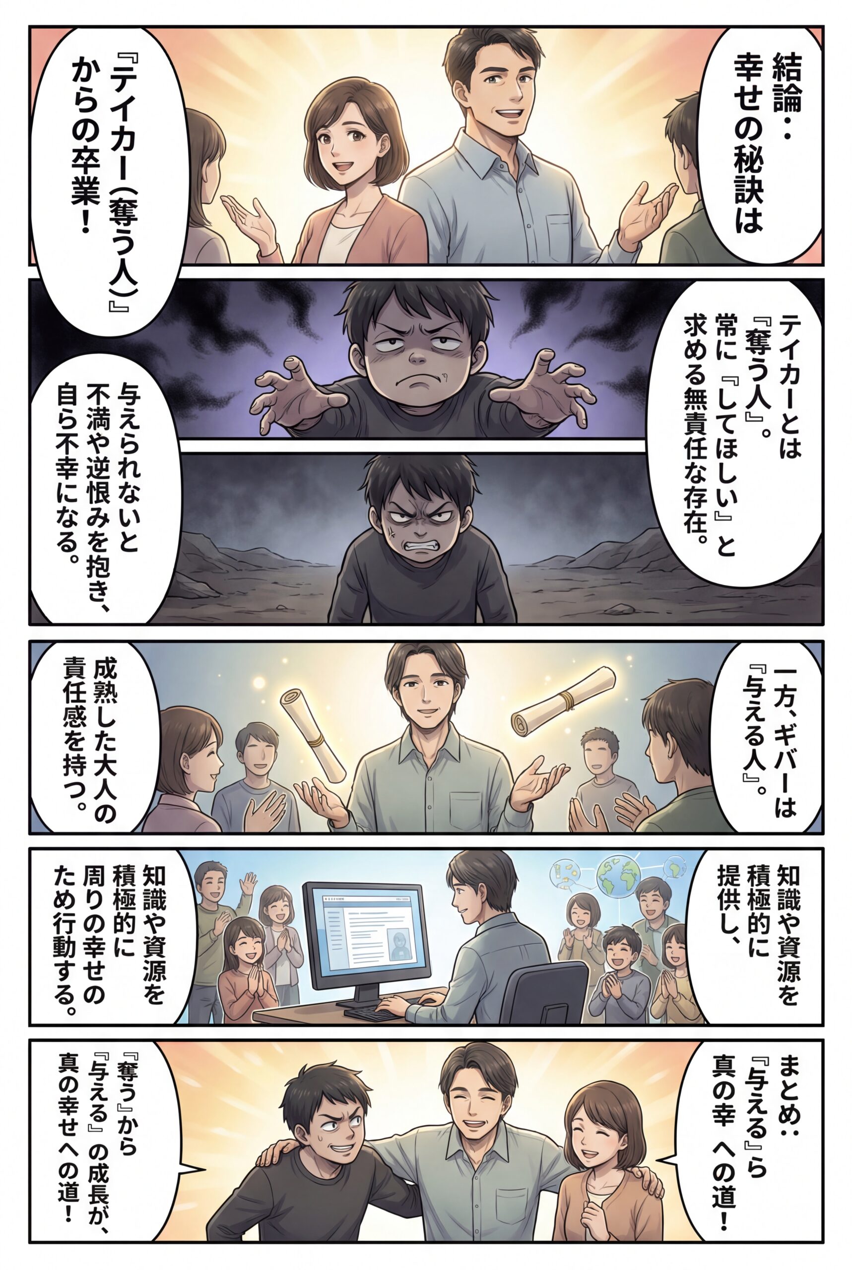 AIビジュアル：「【幸せになる秘訣】してもらいたい、されたい、テイカーからの卒業！！」理解のための完全ガイド