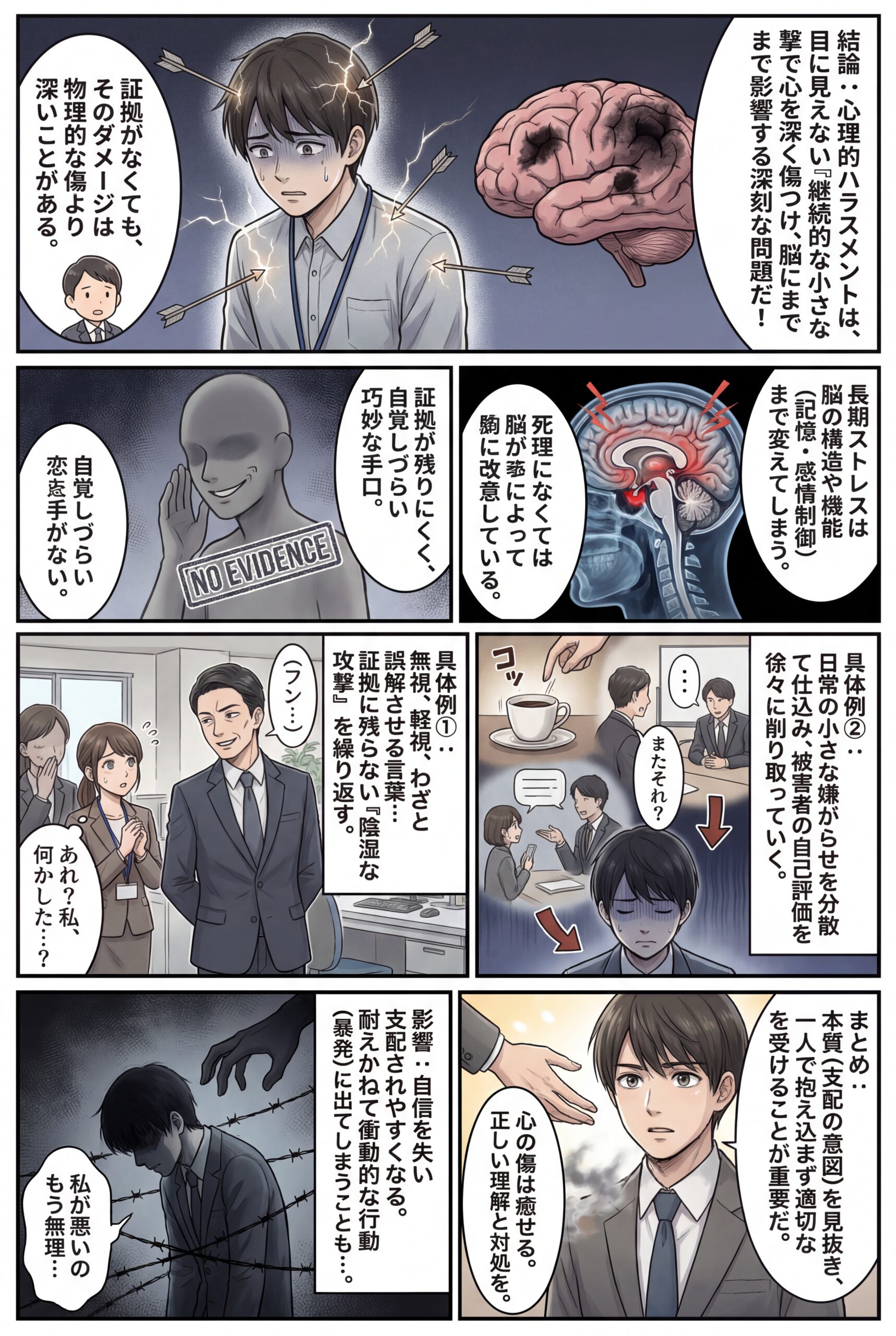 AIビジュアル：見えない心の罠：陰湿・巧妙な心理的ハラスメントの実態と影響