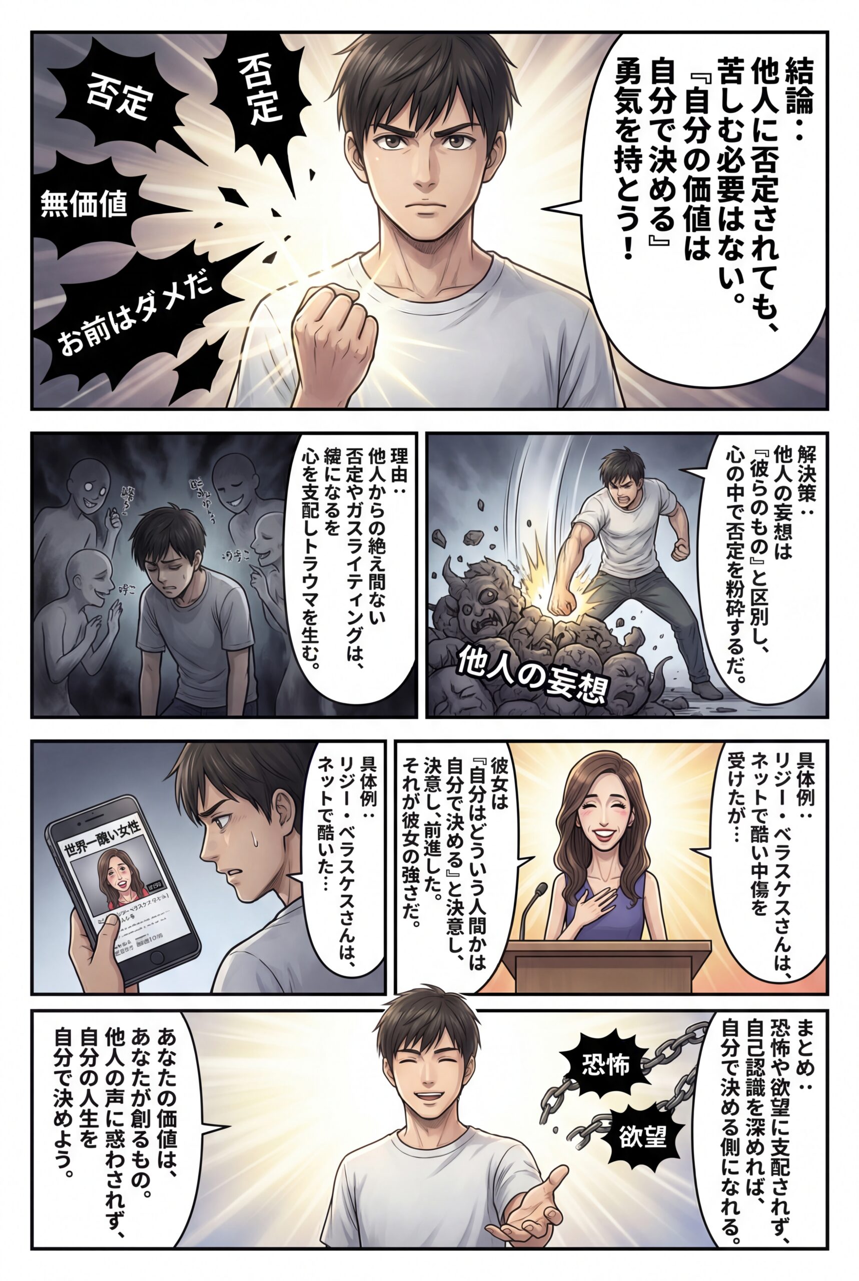 AIビジュアル:他人に否定されて苦しい・・・。自分で決める勇気を持とう。