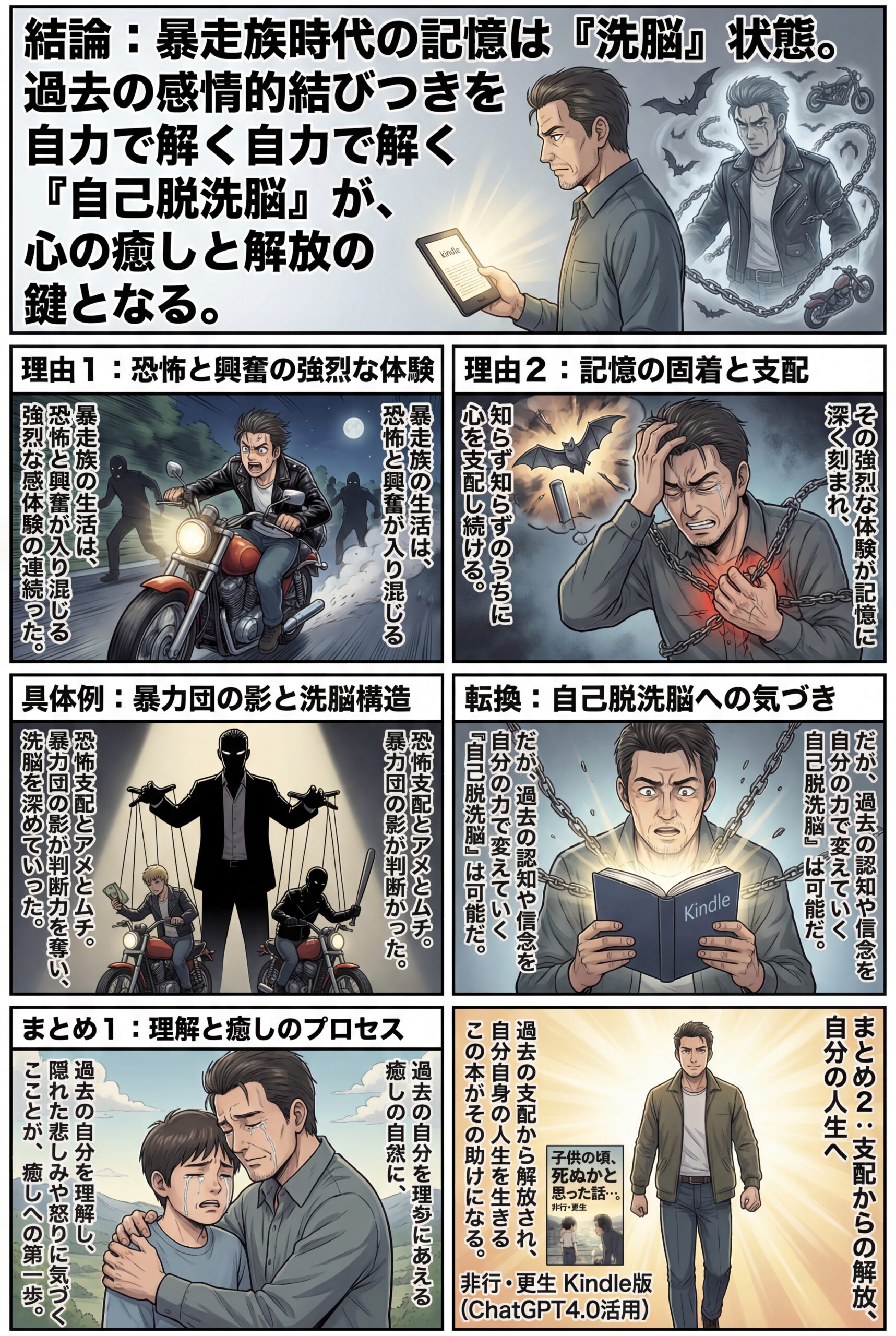 AIビジュアル：子供の頃、死ぬかと思った話・・・。暴力団員が金属バットを振り回していて…。: この話から学べる大切な記憶のお話と、暴走族洗脳の構造と過去の心の癒し（ChatGPT4.0） 非行・更生 Kindle版