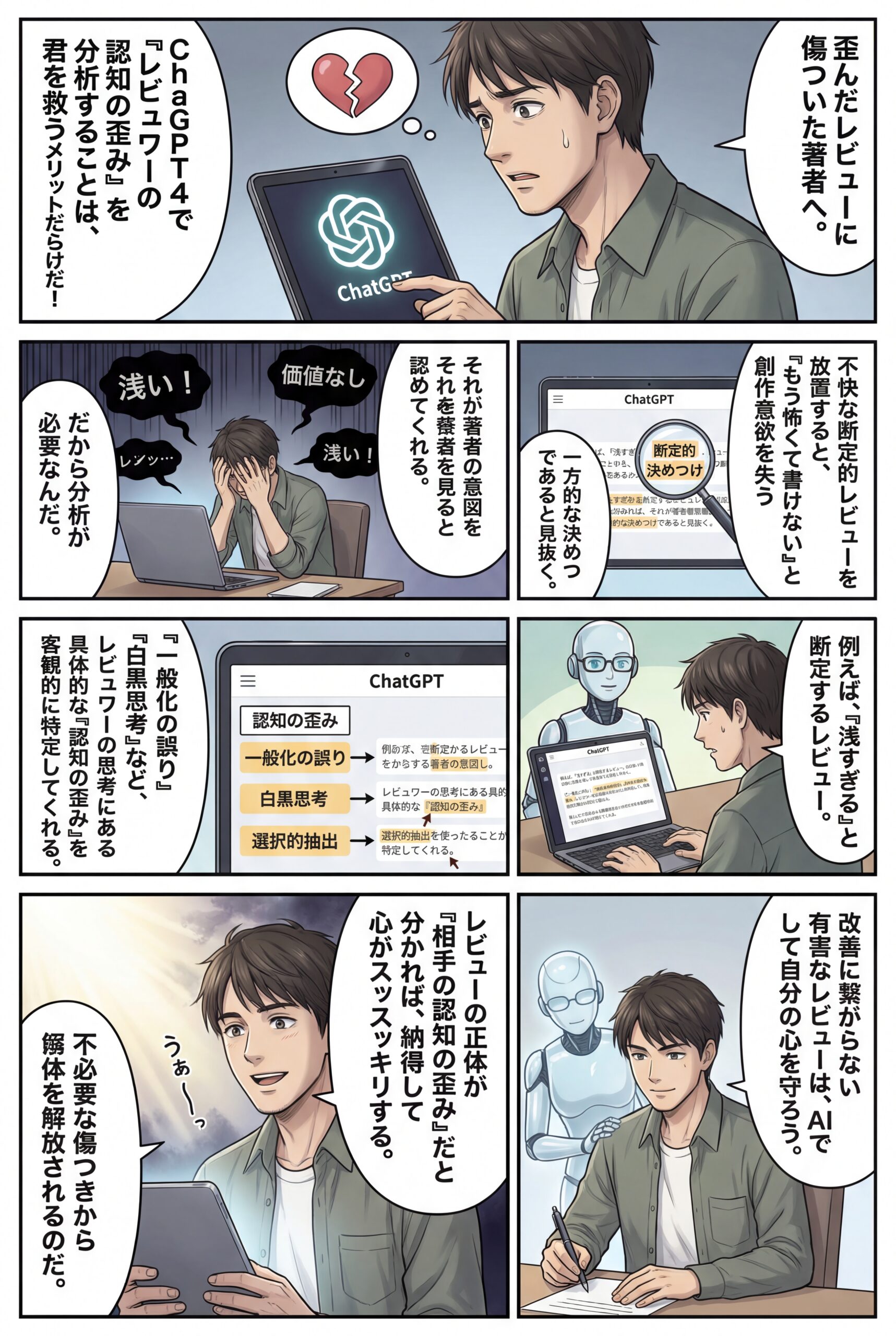 AIビジュアル：著者必見！ChatGPT4を利用してレビュワーの認知の歪みを分析し理解することはメリットだらけ！