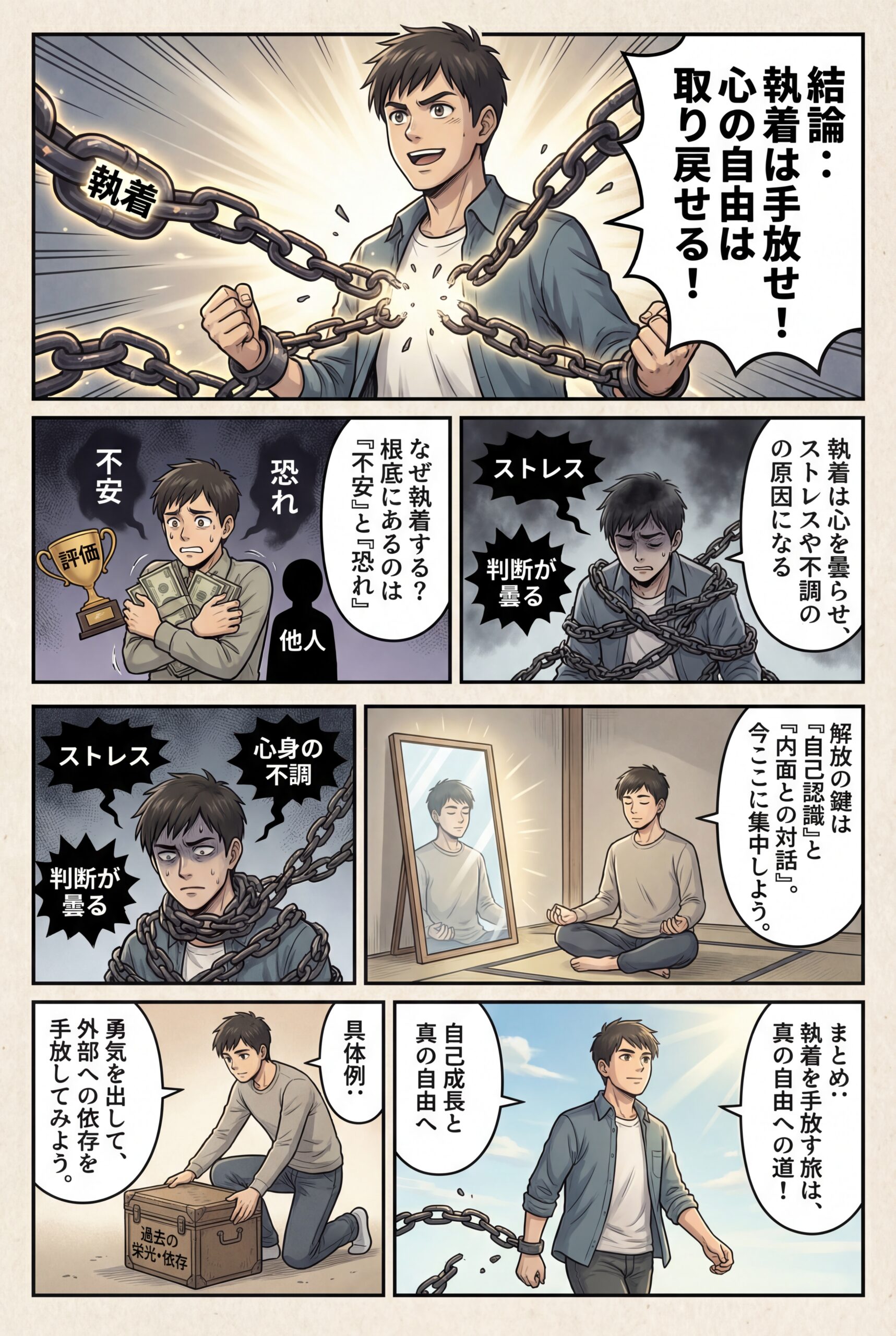 AIビジュアル：執着を手放し、自由を手に入れる – 心の重荷を解放する究極ガイド