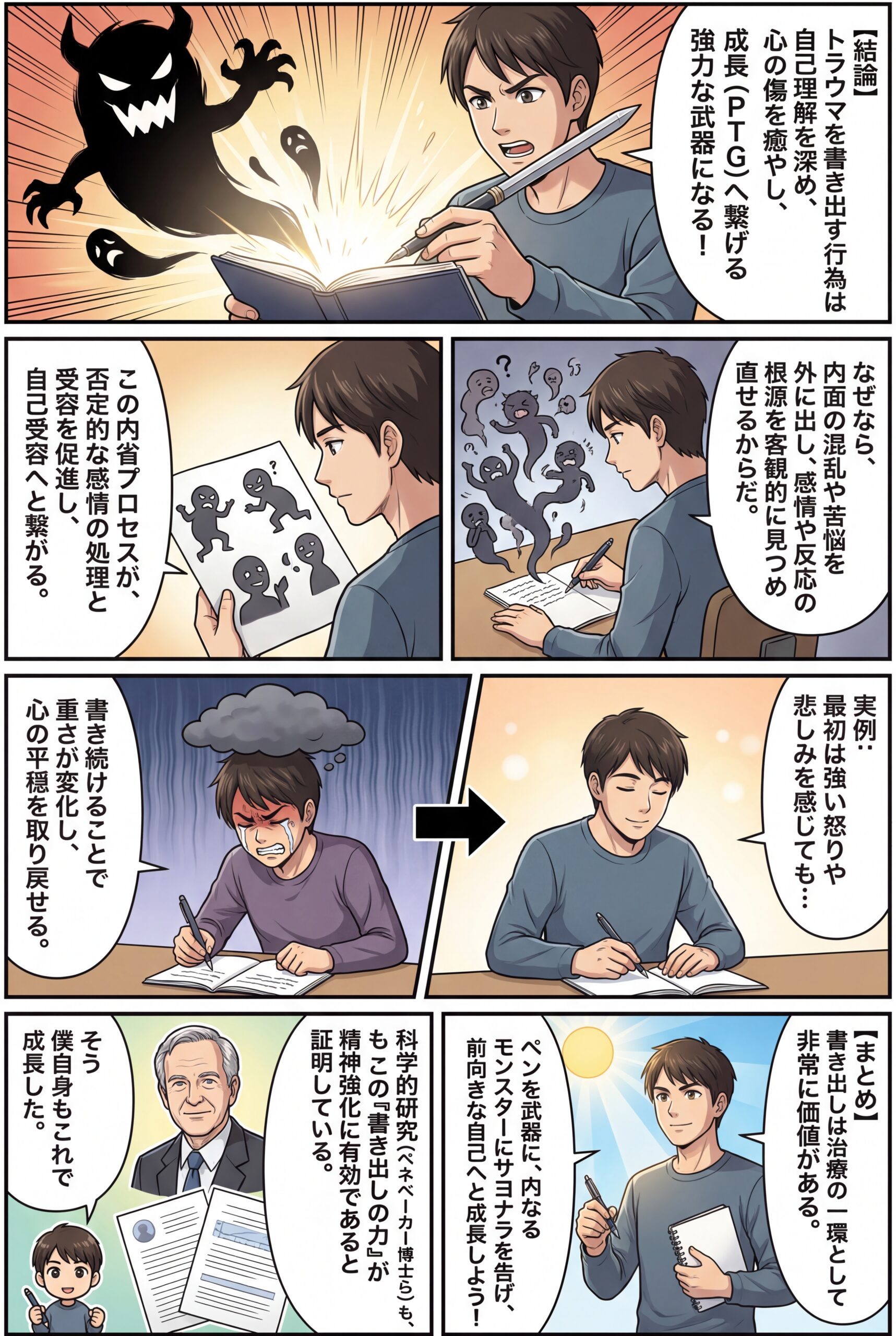 AIビジュアル：トラウマを自力で書き出して克服する：あなたの内なるモンスターにサヨナラを