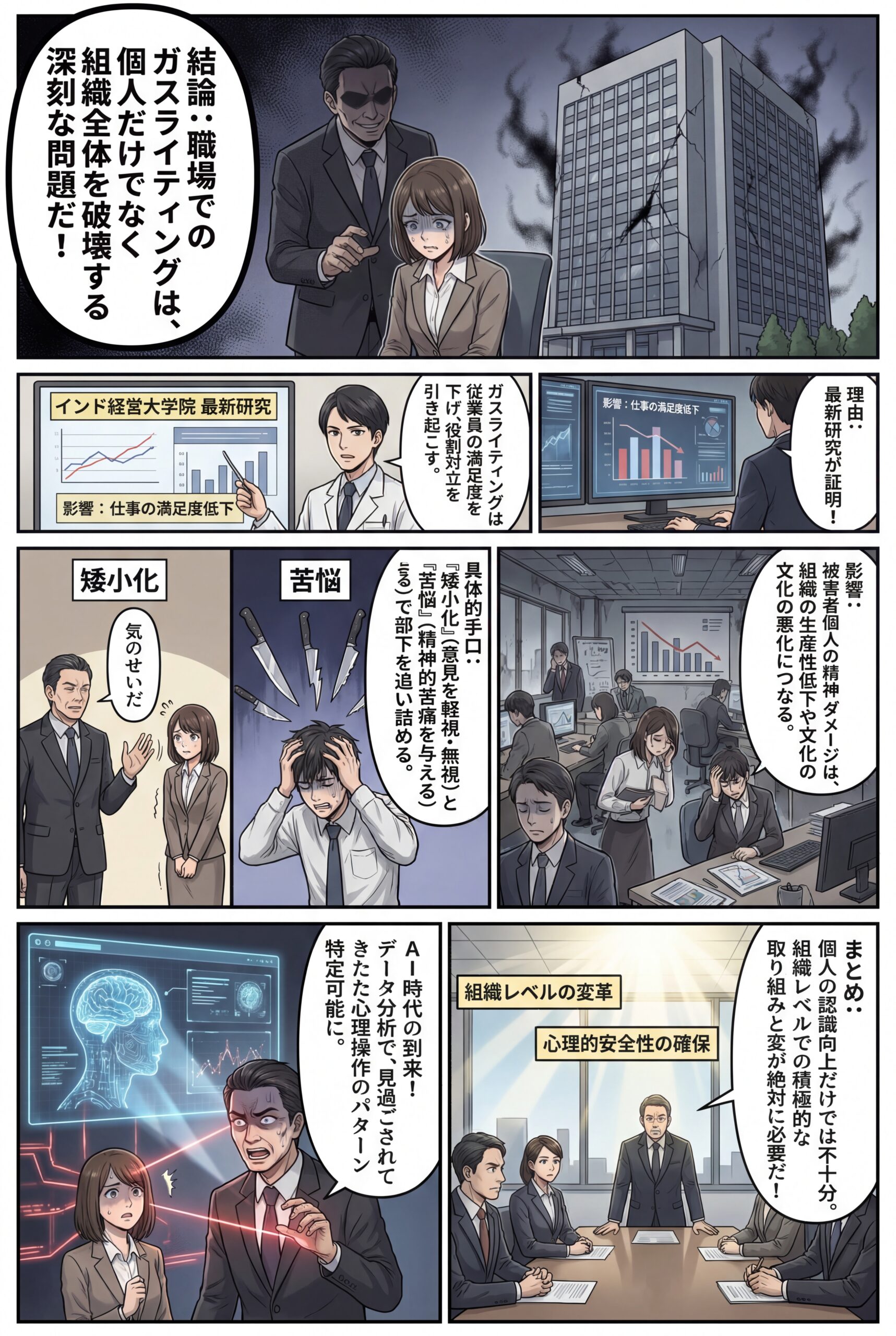 AIビジュアル：【インド】インド経営大学院インドールの最新研究が示す！職場でのガスライティングが仕事の満足度に与える影響