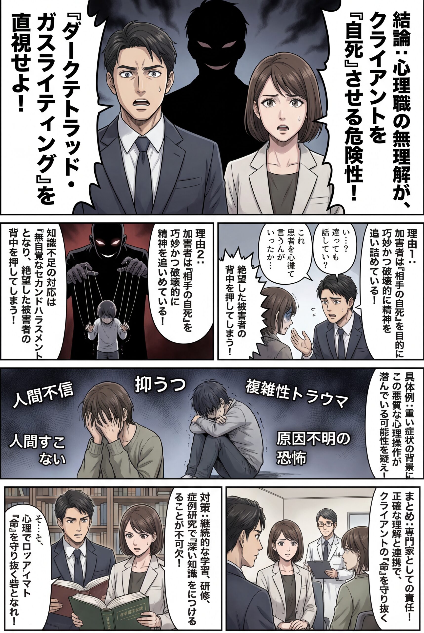 AIビジュアル：公認心理師（国家資格）や臨床心理士（心理系民間資格の最高峰）はダークテトラッドが絡むガスライティングを理解せよ！