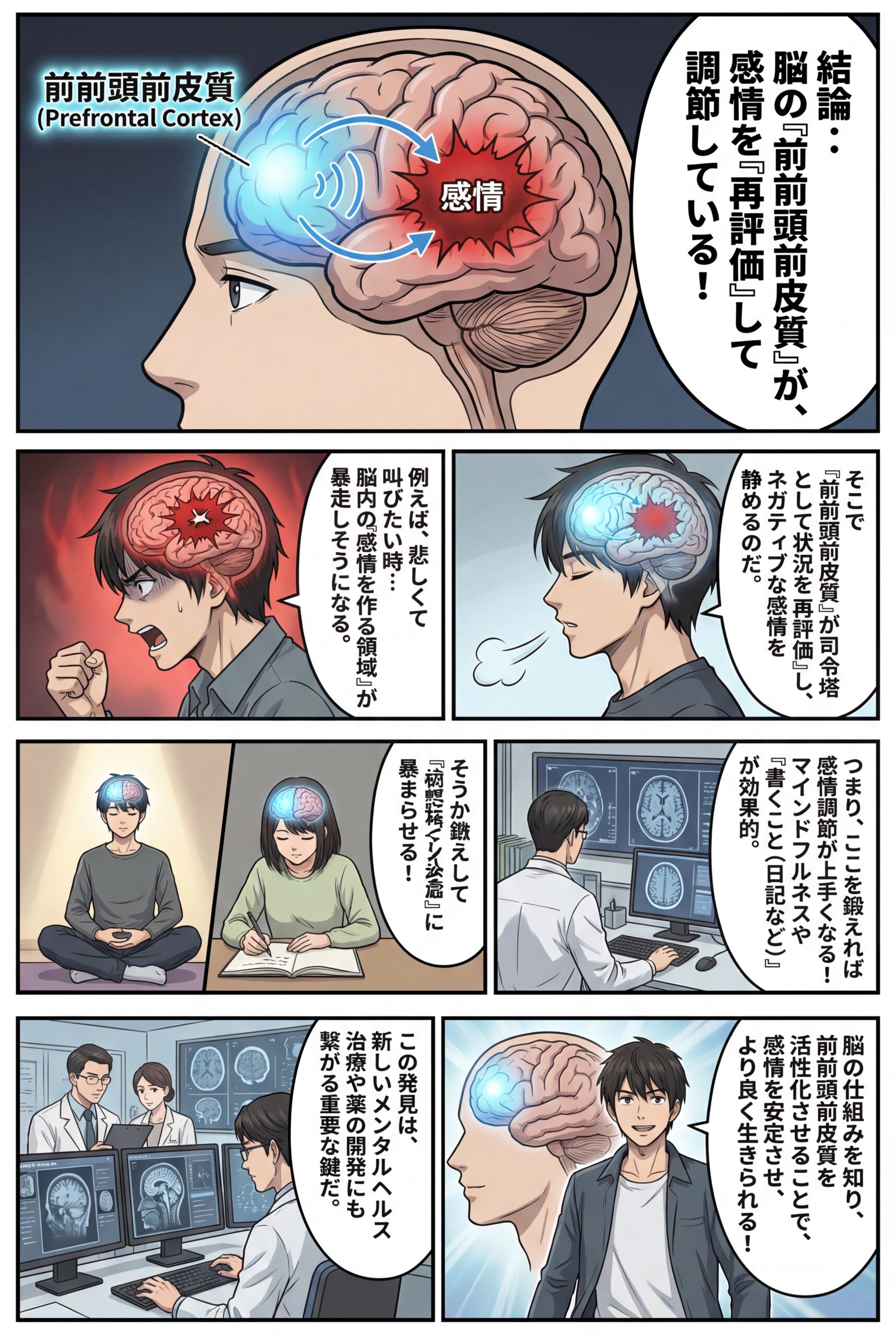 AIビジュアル：【米国】ダートマス大学が明らかにした感情の神秘！前前頭前皮質が、感情を「再評価」して調節！！