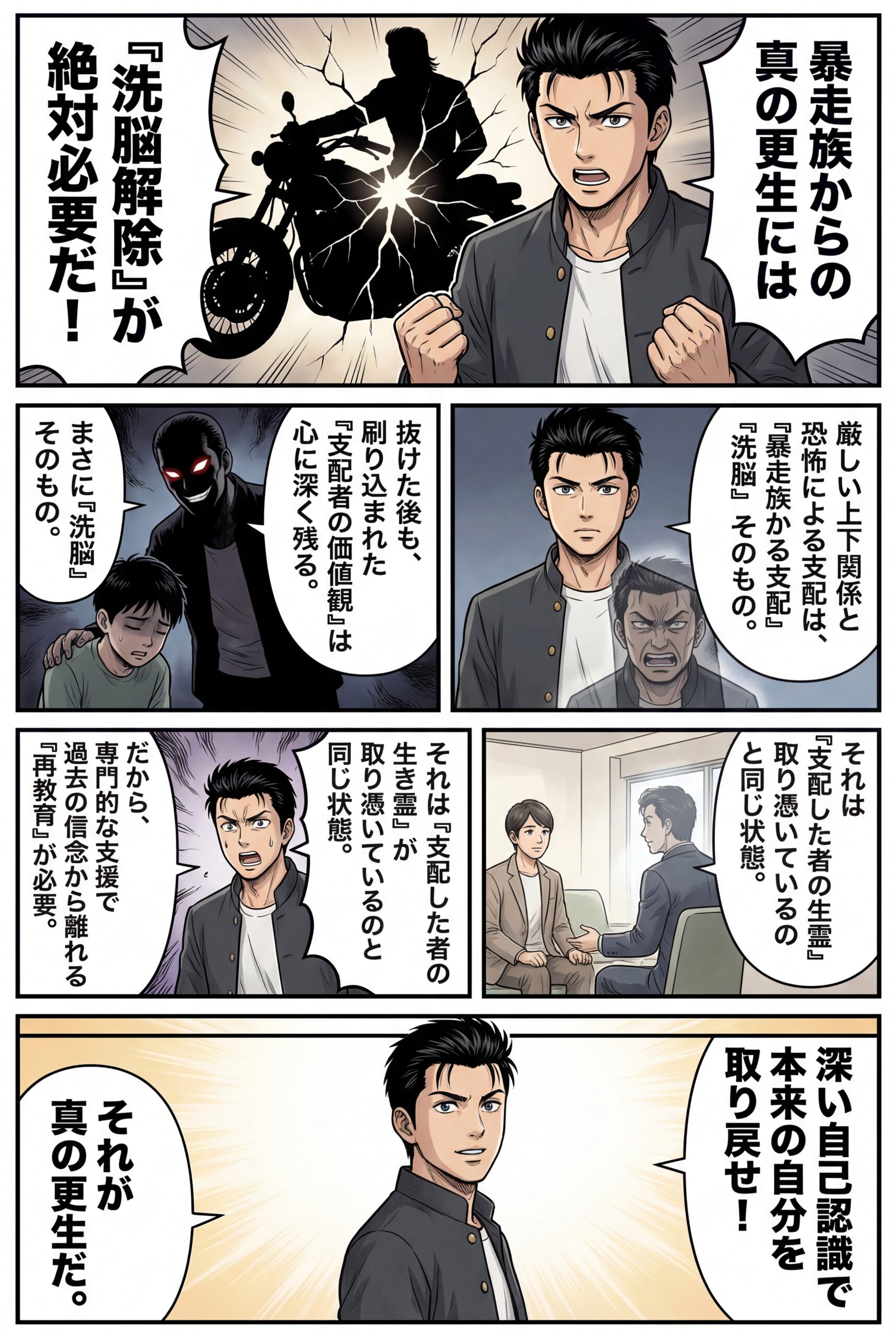 AIビジュアル：暴走族洗脳：更生するなら解除しよう〜洗脳とマインドコントロールの定義