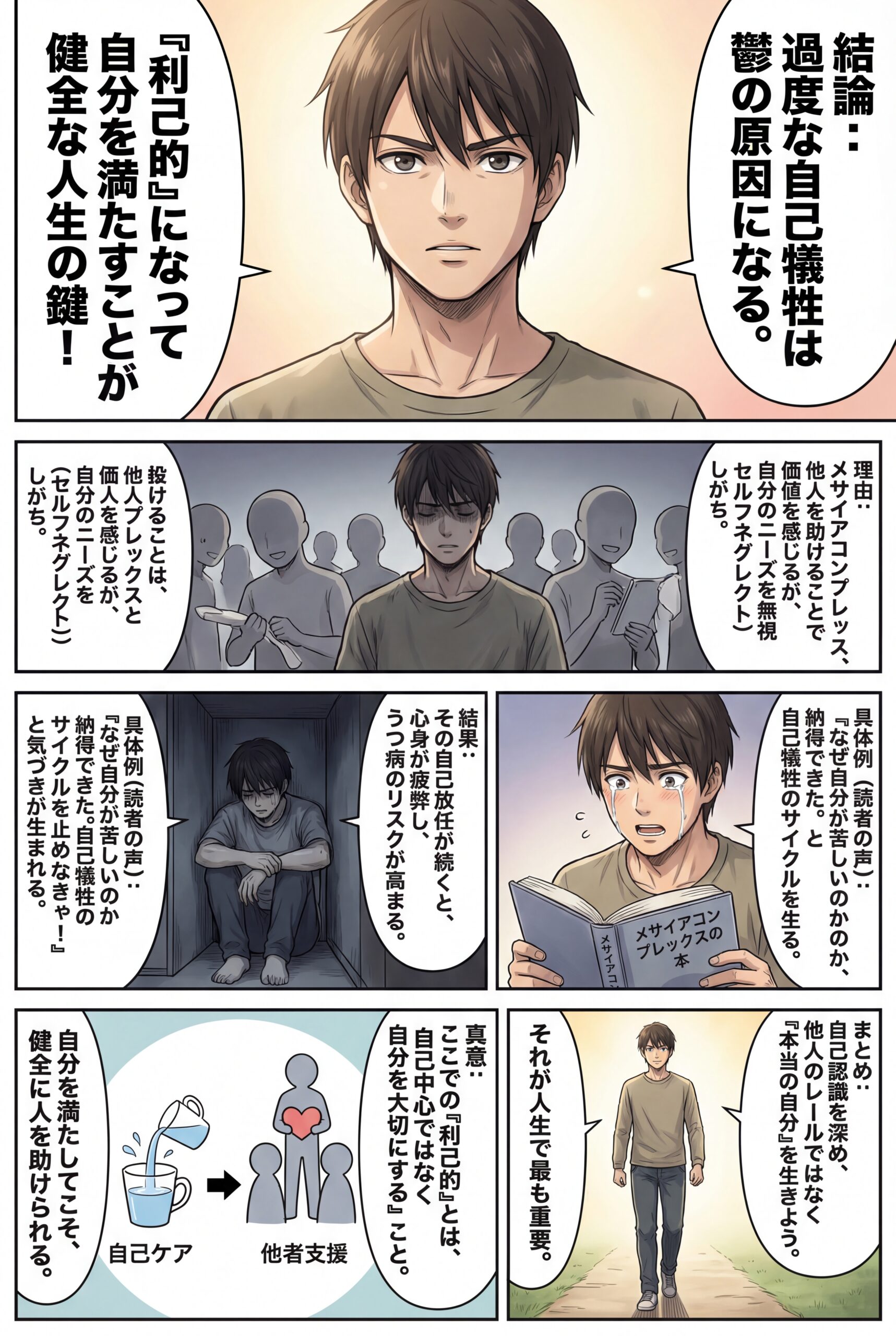 AIビジュアル：過度の自己犠牲は鬱の原因？：星５つの高評価！「メサイアコンプレックスの本（Messiah complex）」