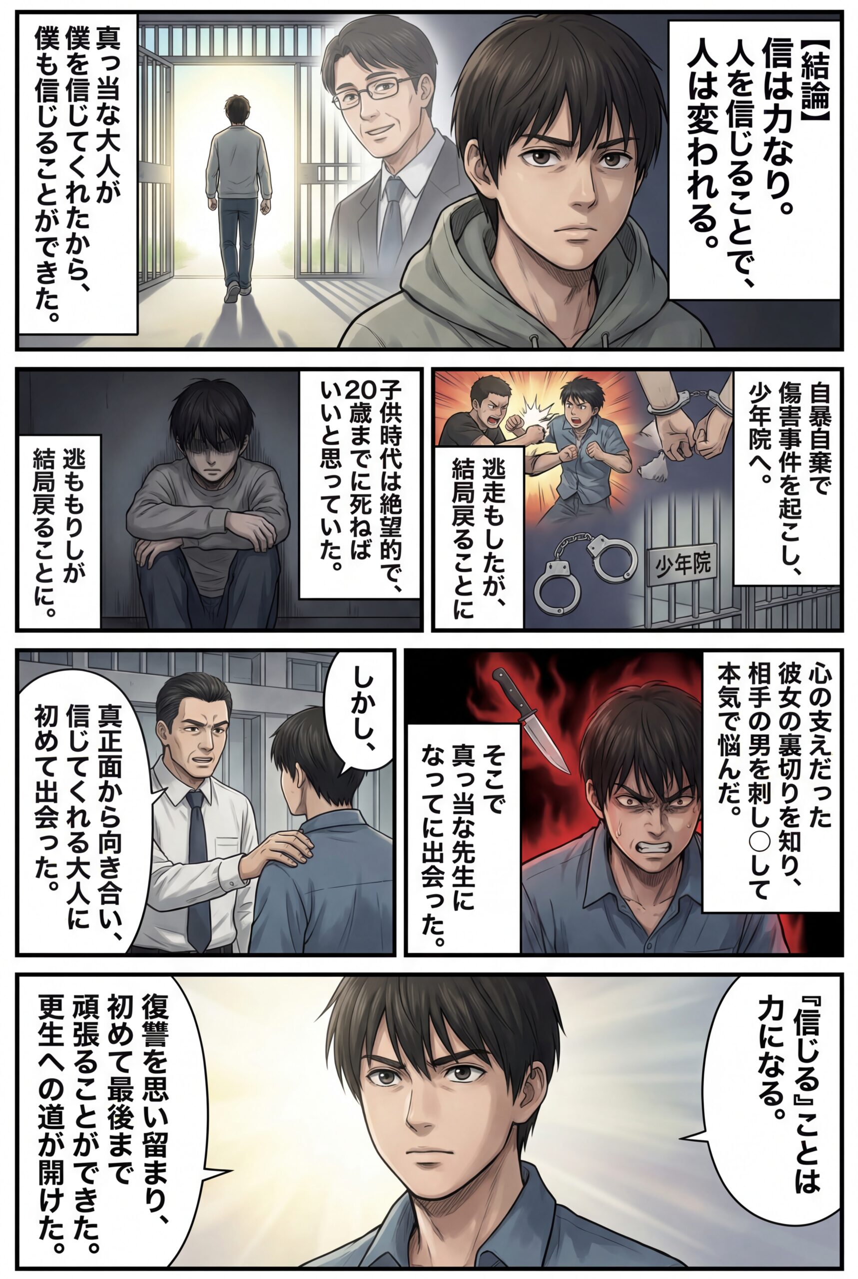 AIビジュアル：電子書籍に移行予定【信は力なり】子供時代の抵抗と心の更生：相手を刺し○そうと悩んだ子供時代〜少年院で心の支えになっていた曲