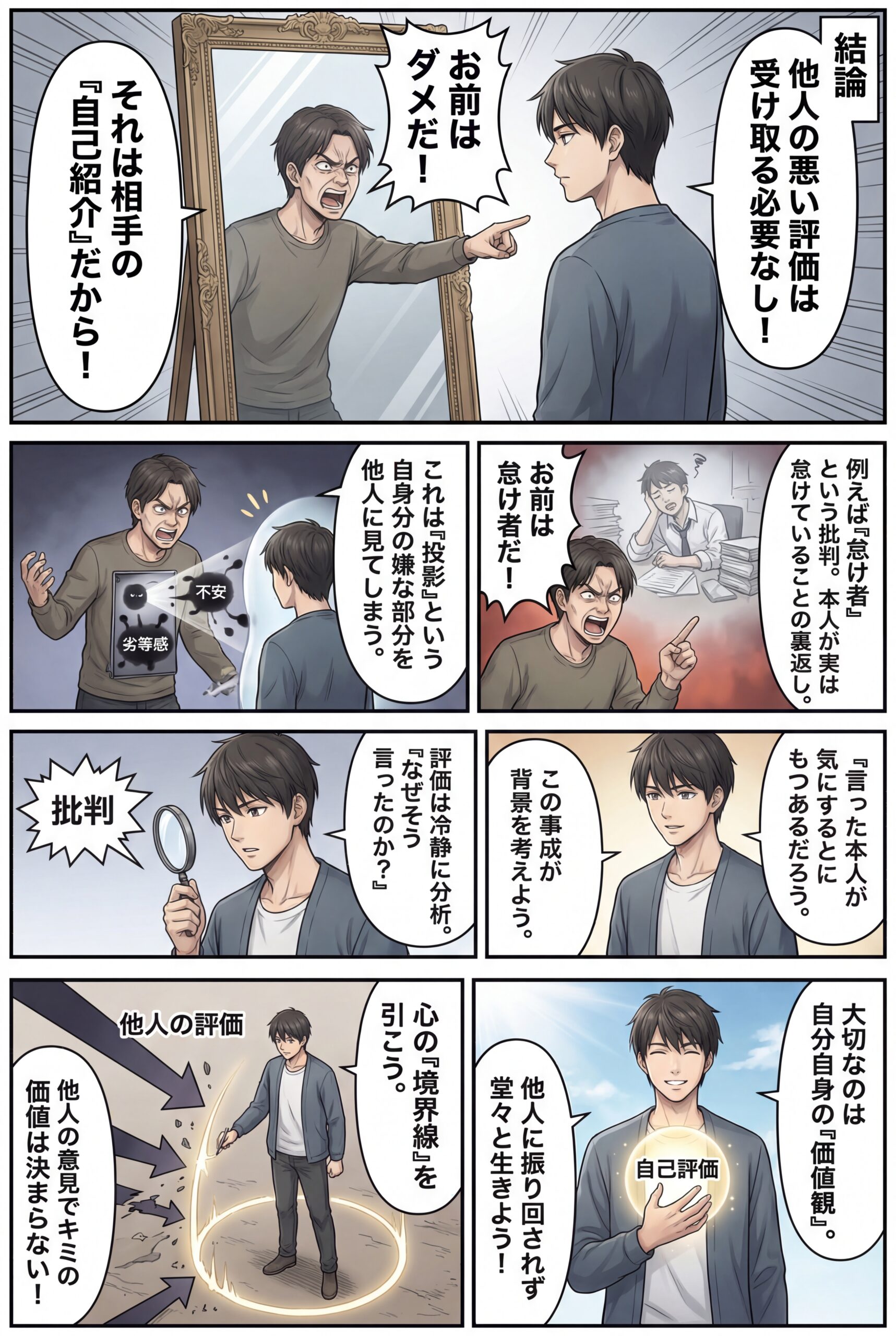 AIビジュアル:他人からの評価は鏡!?悪い評価は受け取る必要はない:その評価はその人間のものだから