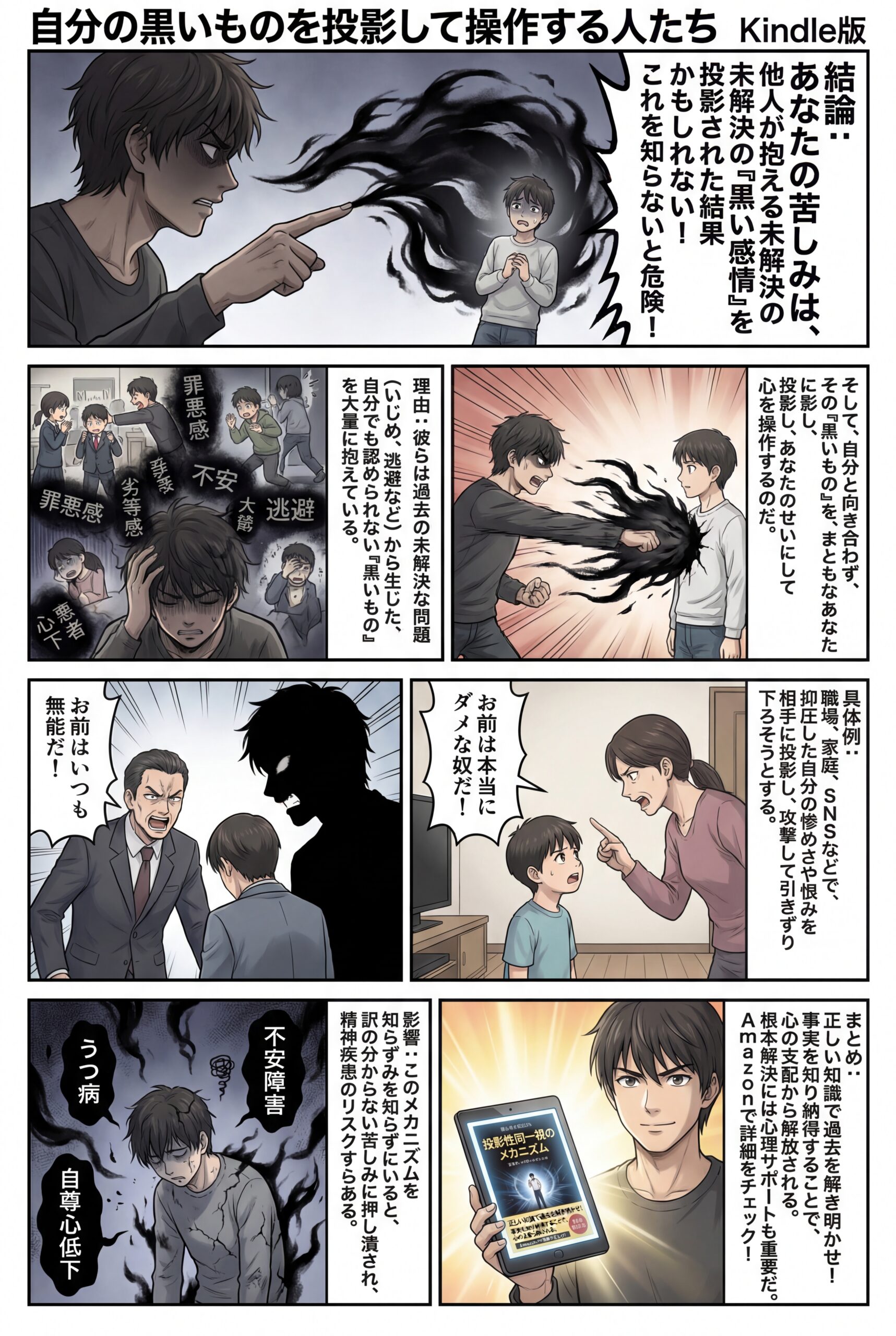AIビジュアル：AmazonのKindleストアで電子書籍を出版！「自分の黒いものを投影して相手を操作する人たち: 投影性同一視のメカニズムとその影響 Kindle版」