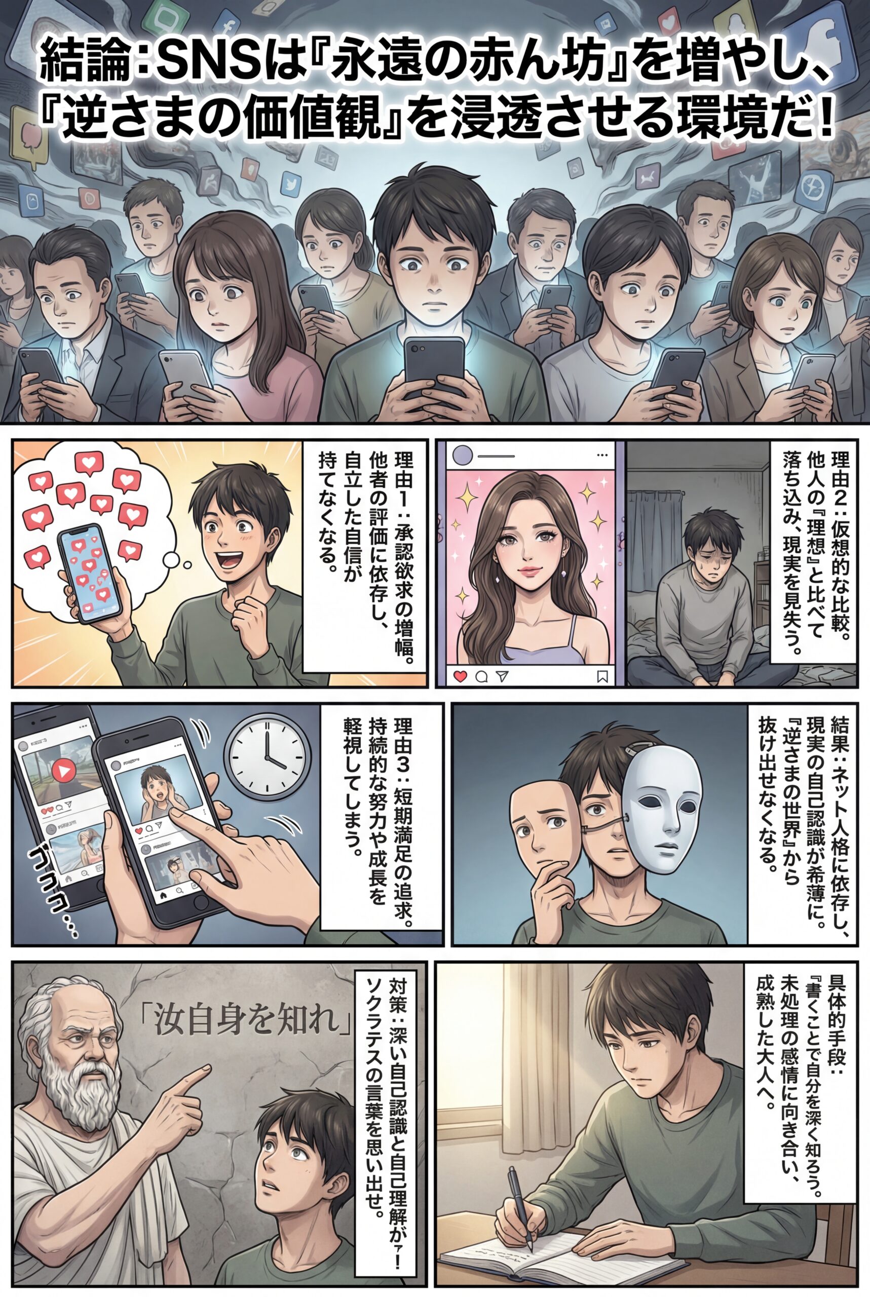 AIビジュアル:永遠の赤ん坊が多い環境では、”逆さまの価値観”が広く浸透している