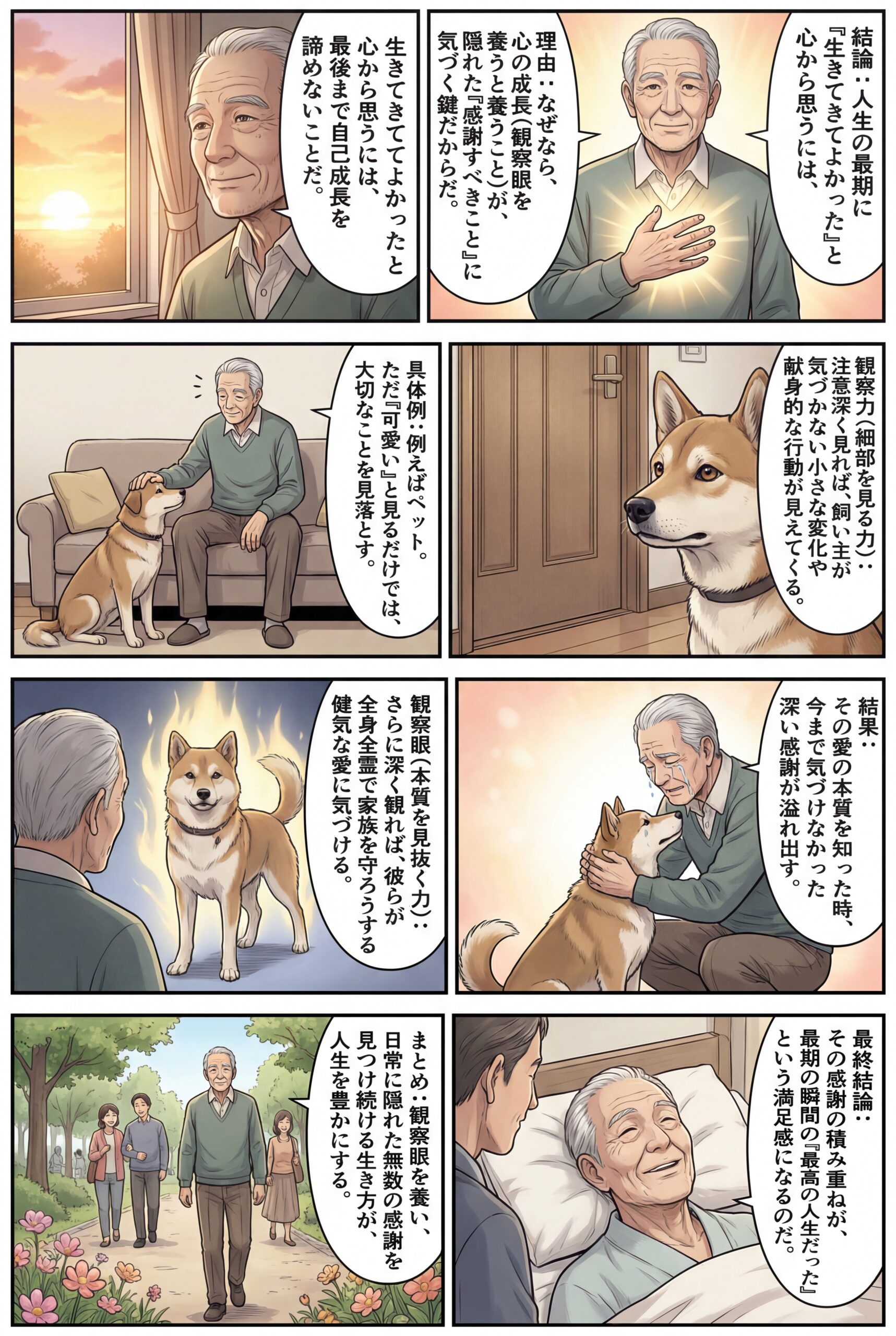 AIビジュアル:最後まで諦めず自己成長をして、「生きてきてよかった」と終えてほしい:観察力と観察眼を養って感謝を深める方法