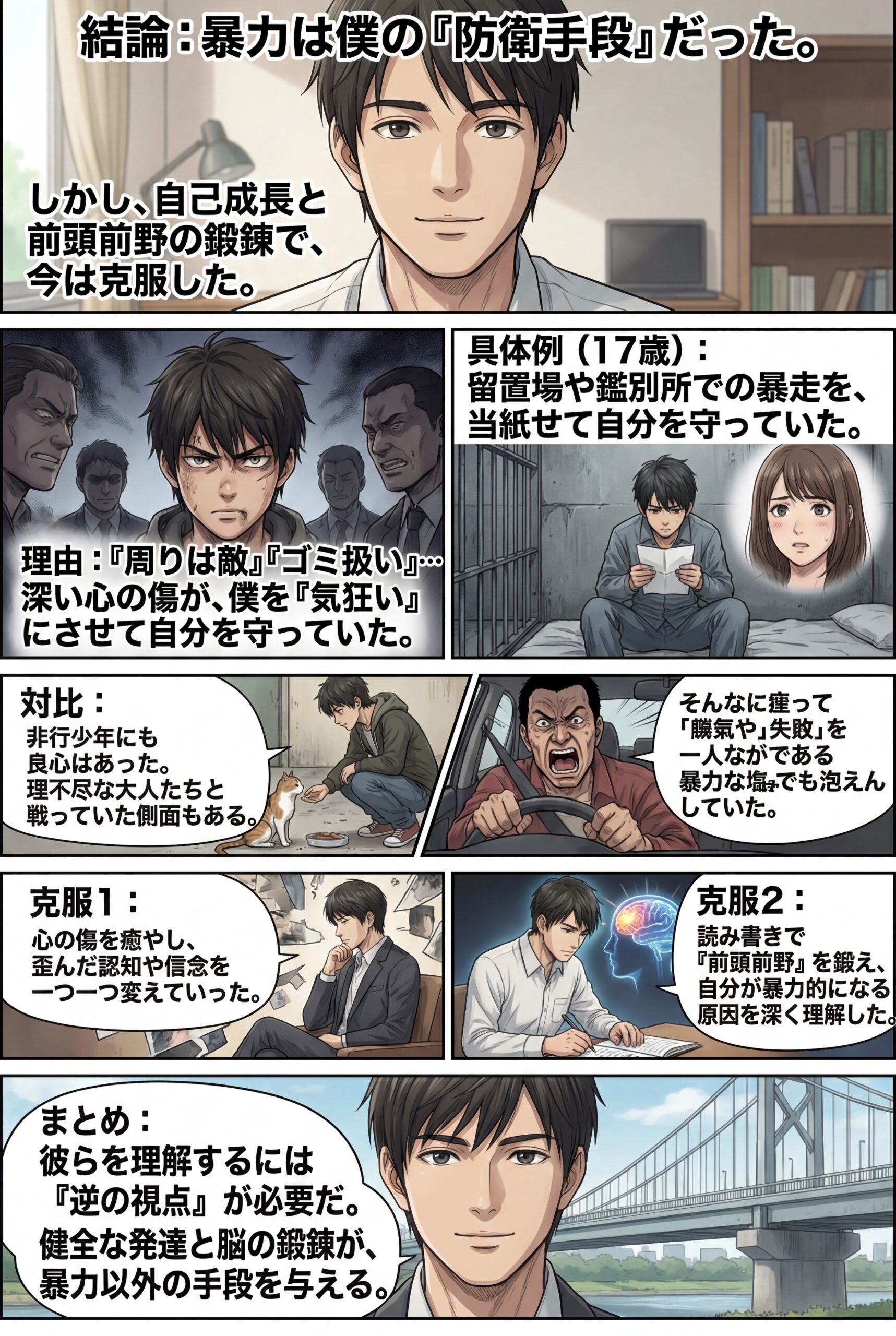 AIビジュアル：子供時代の僕は暴力的だった：どうやって治したのか？〜留置場と鑑別所にいた頃に、彼女からもらった手紙〜