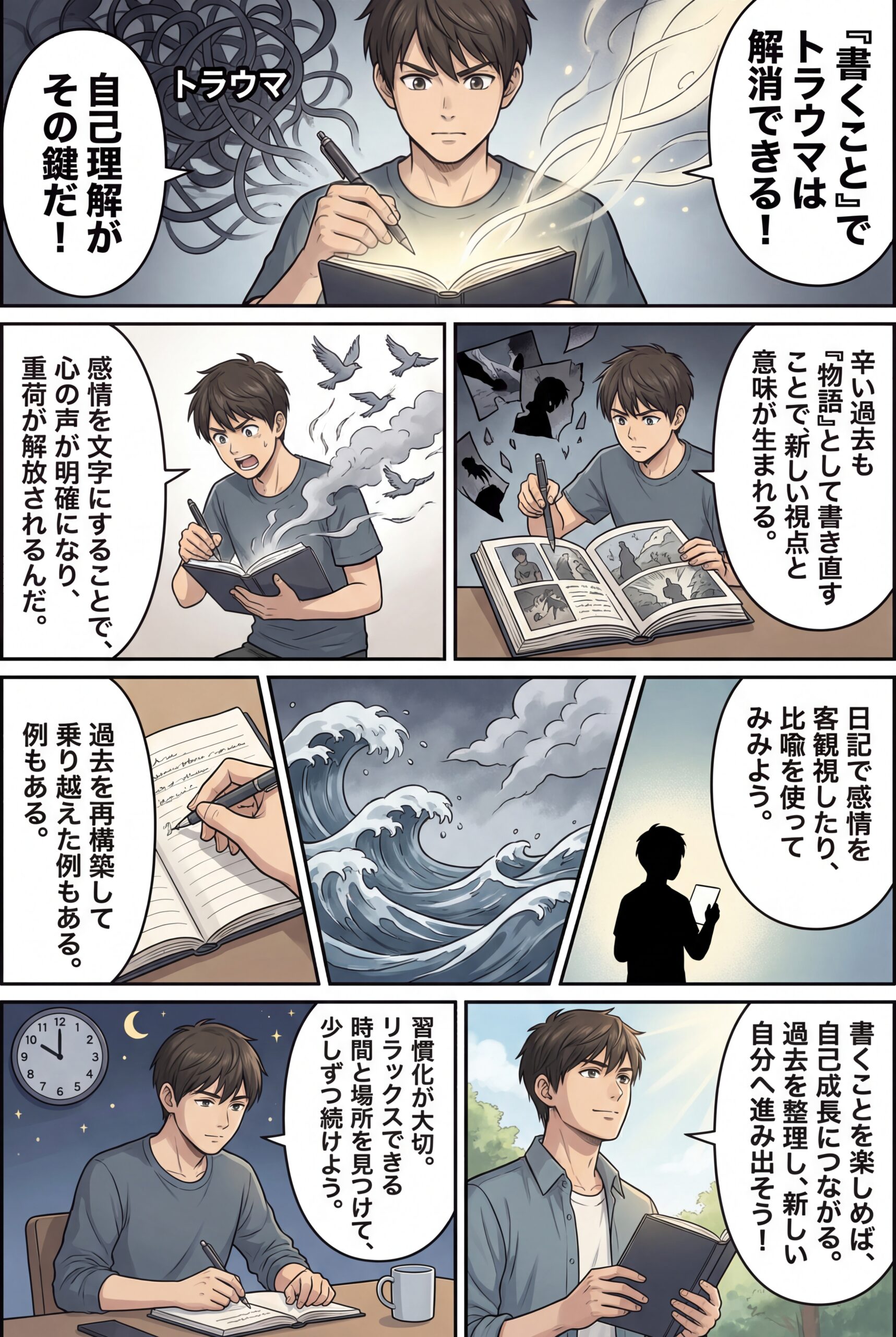 AIビジュアル：書くことで自己認識と自己理解を深めてトラウマを解消