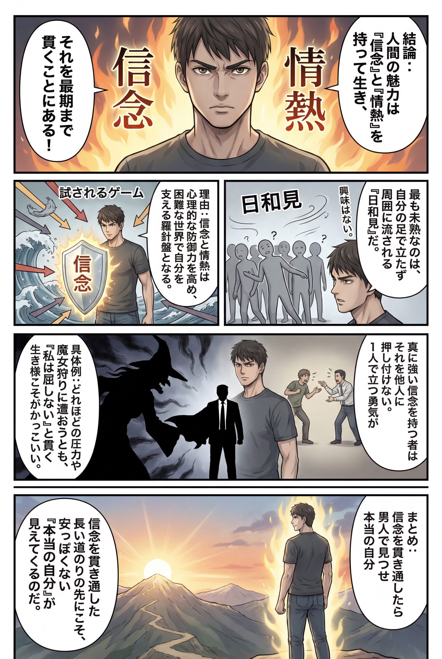 AIビジュアル：信念とは？その真の意味とは？最期まで貫こう！そこに人間としての魅力がある