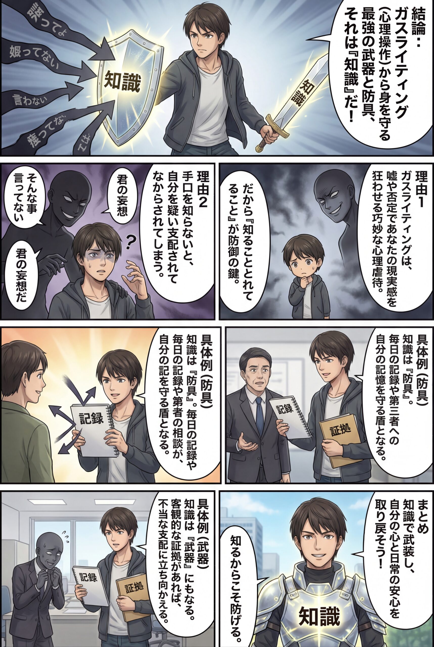 AIビジュアル:知識は武器や防具になります!知るからこそガスライティング(心理操作)を防げます。