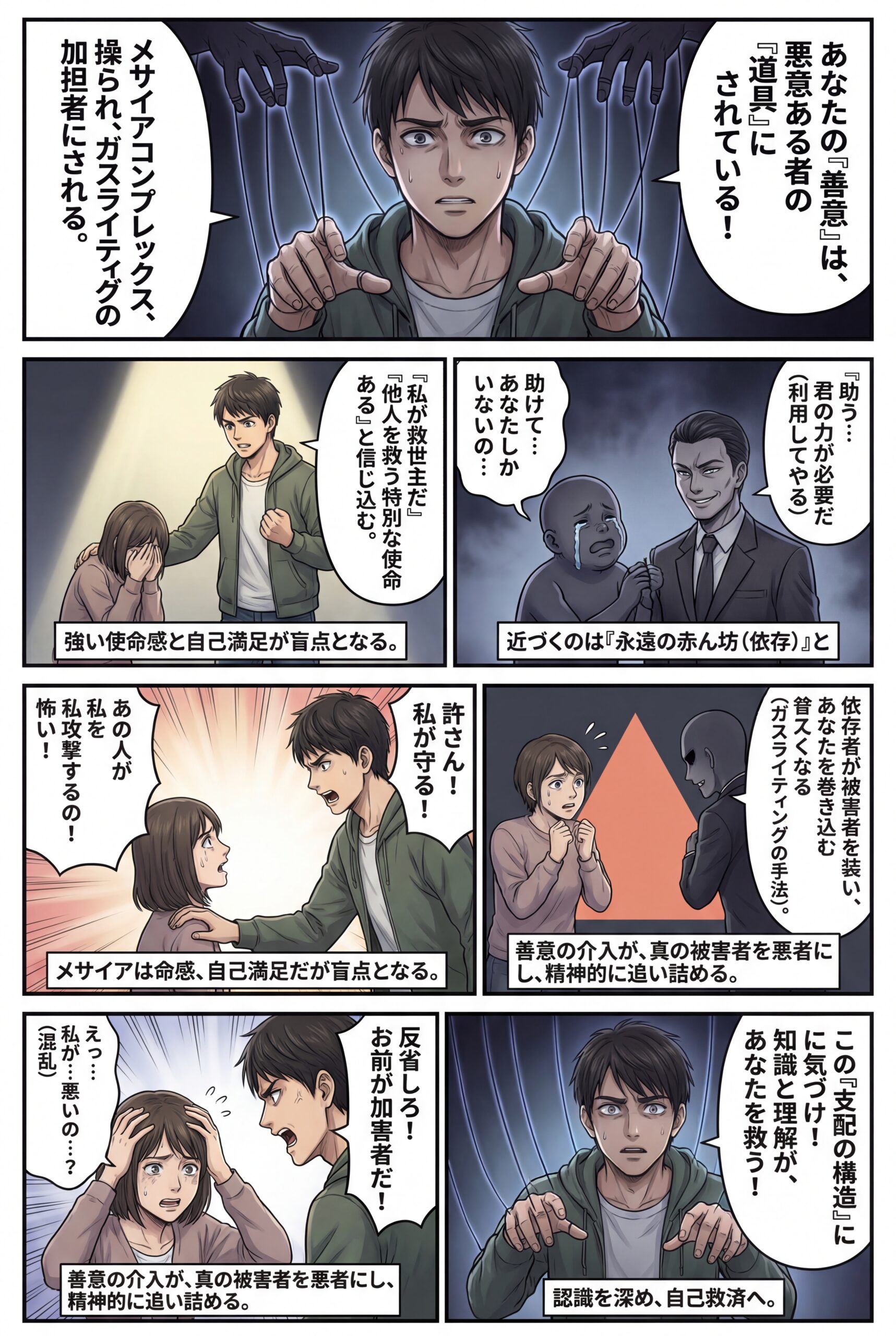 AIビジュアル：メサイアコンプレックスの人を操る者の正体：そしてガスライティングとの関係（非常に複雑で深刻なシナリオ）