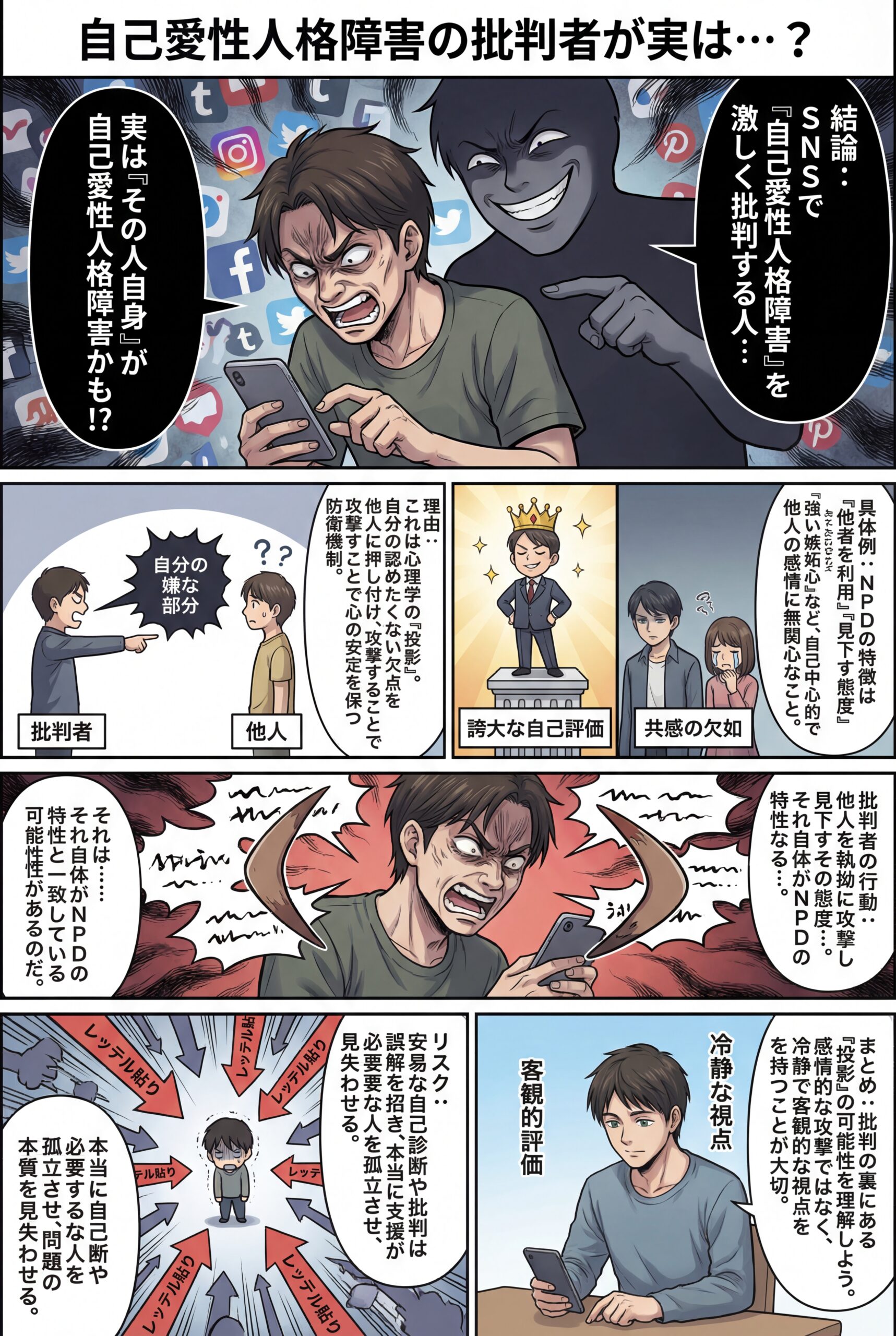 AIビジュアル：自己愛性人格障害の悪口や批判をしている人たちが実は自己愛性人格障害である可能性！？