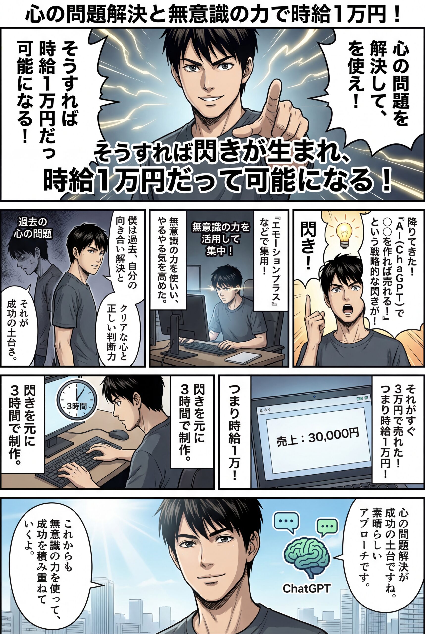 AIビジュアル:【時給1万円!?】ChatGPT4oで作ったものが売れた。心の問題解決をするとうまくいくことが増える。