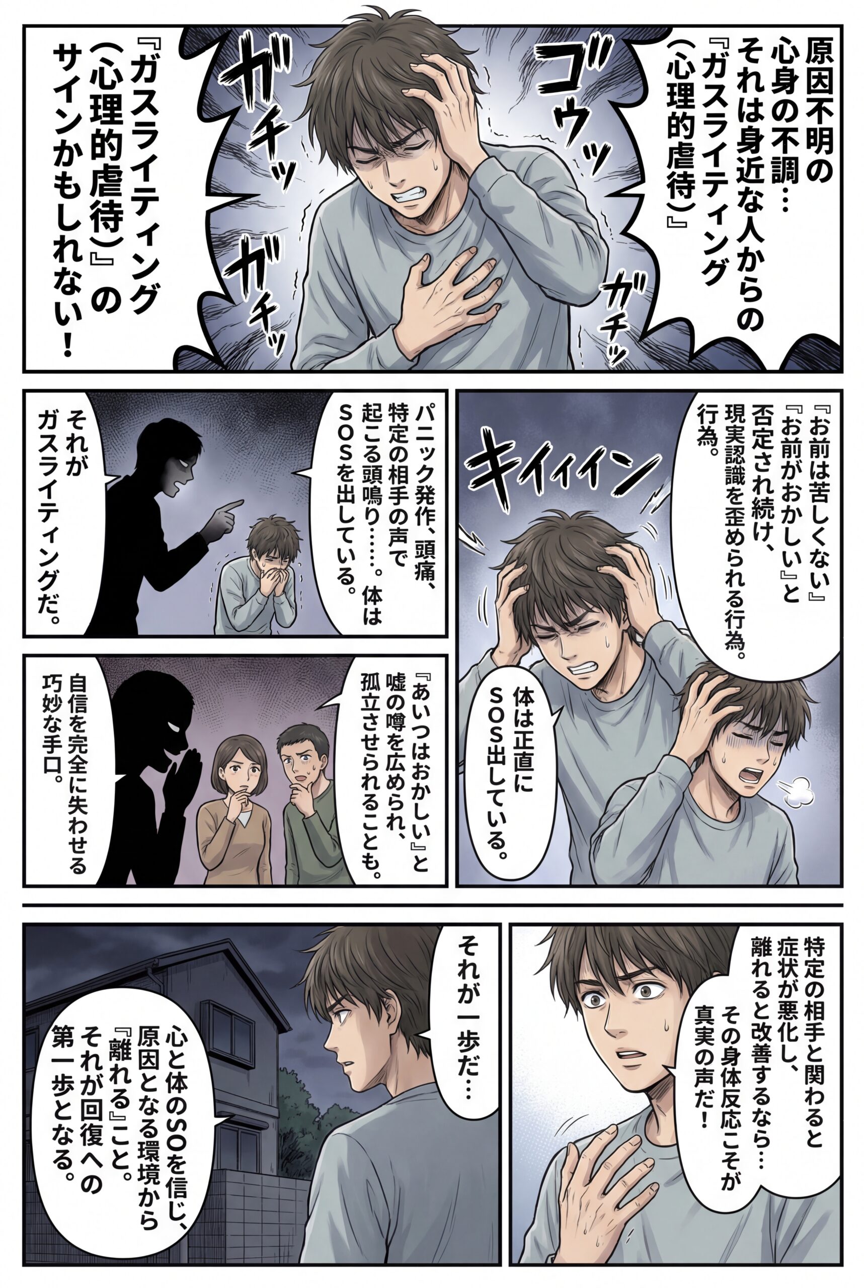 AIビジュアル：気づきにくいガスライティング被害に気づけ！：自分の症状から心理的虐待を見破る方法