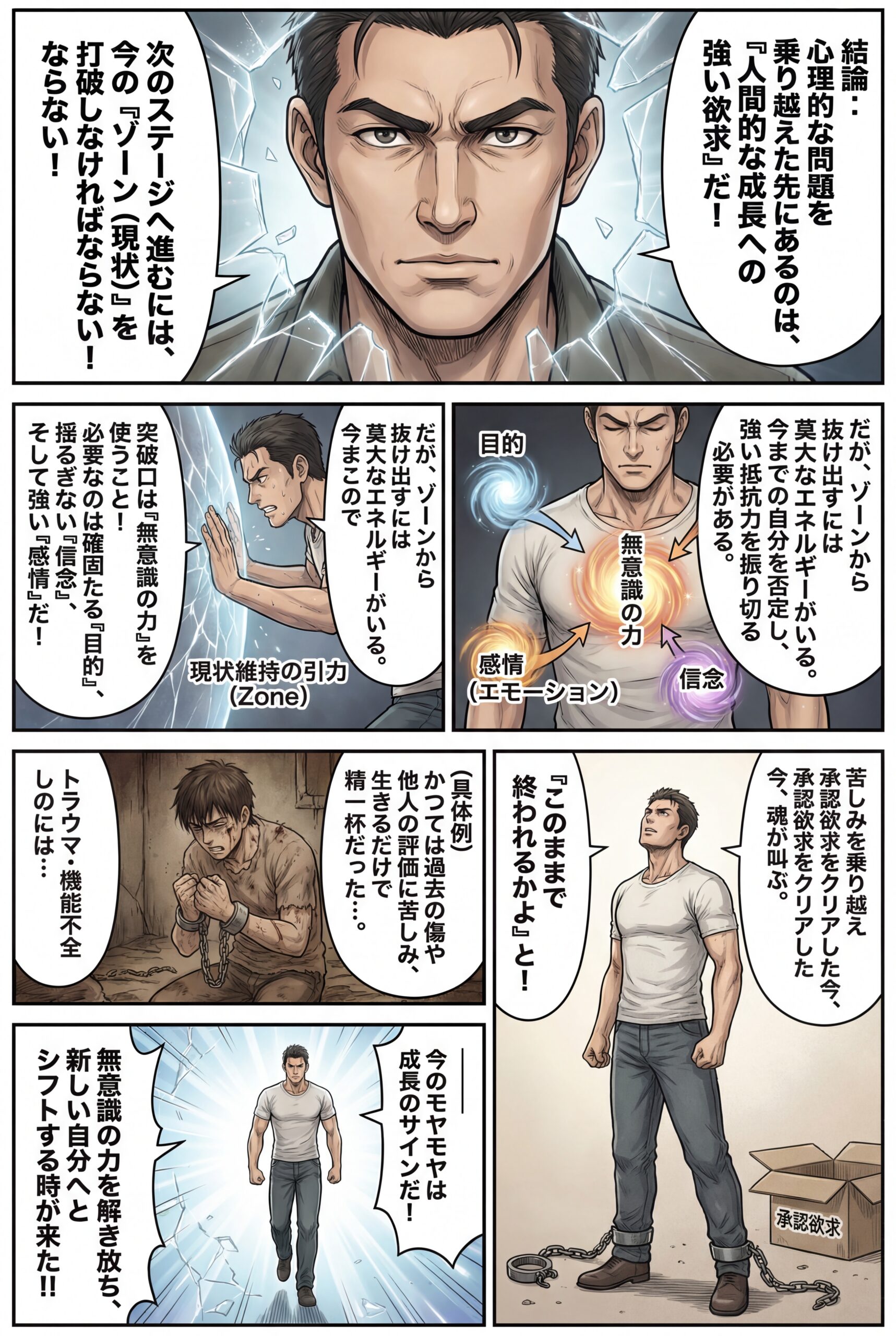 AIビジュアル：人間的な成長への強い欲求を解き放て！ゾーンから抜け出して新しい自分にシフトする方法