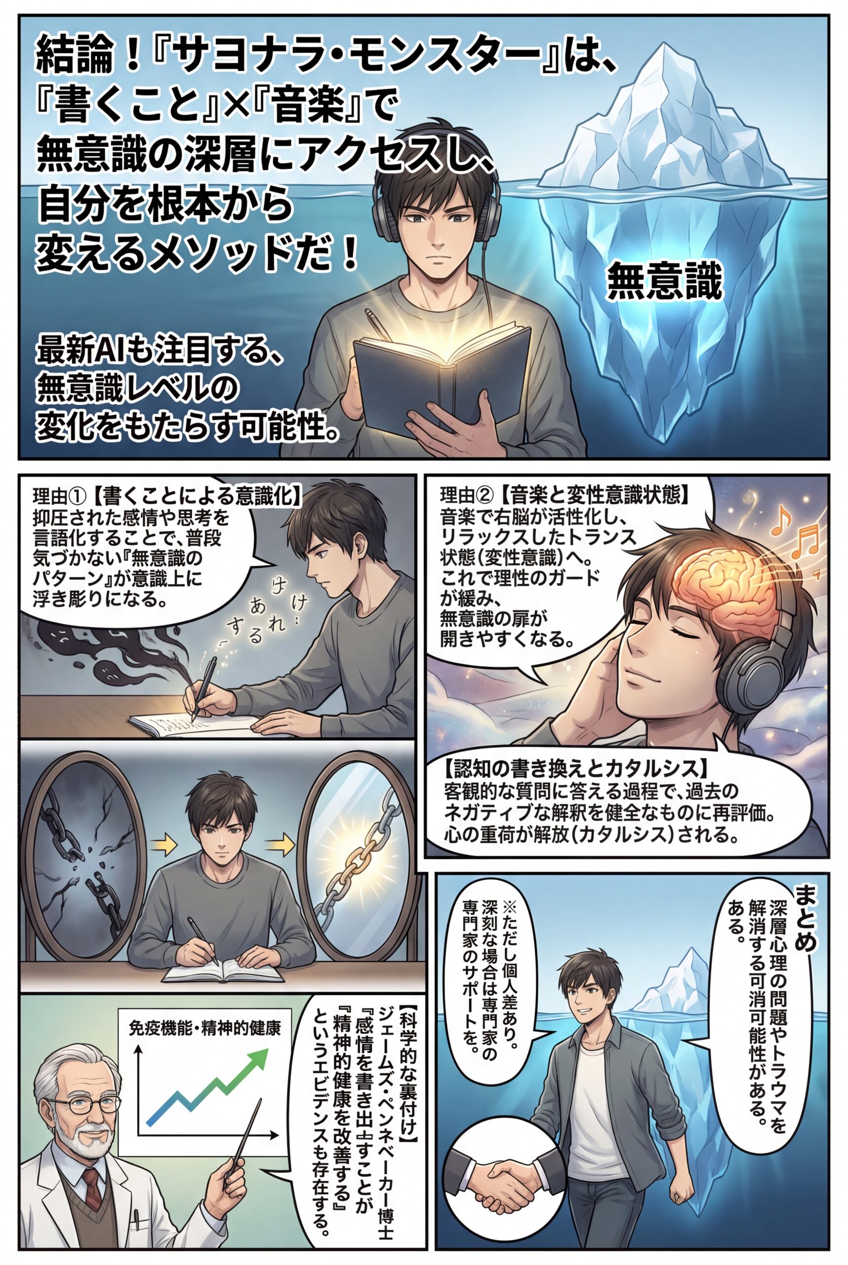 AIビジュアル：『サヨナラ・モンスター』の方法が無意識レベルでの変化をもたらす可能性がある理由