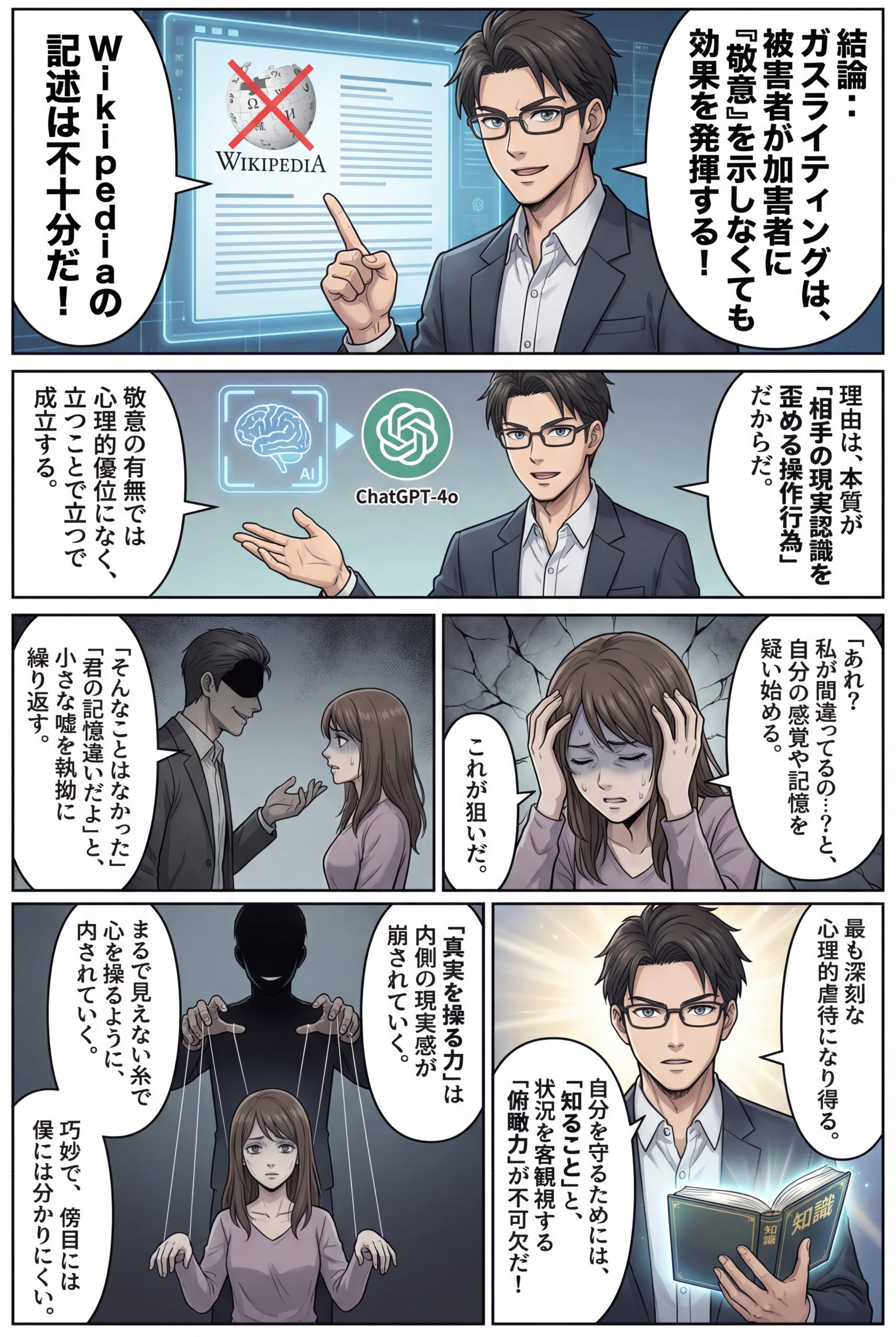 AIビジュアル:Wikipediaのガスライティングの記事に書かれていることは、ちょっと違う:ガスライティングが効果的に作用する関係