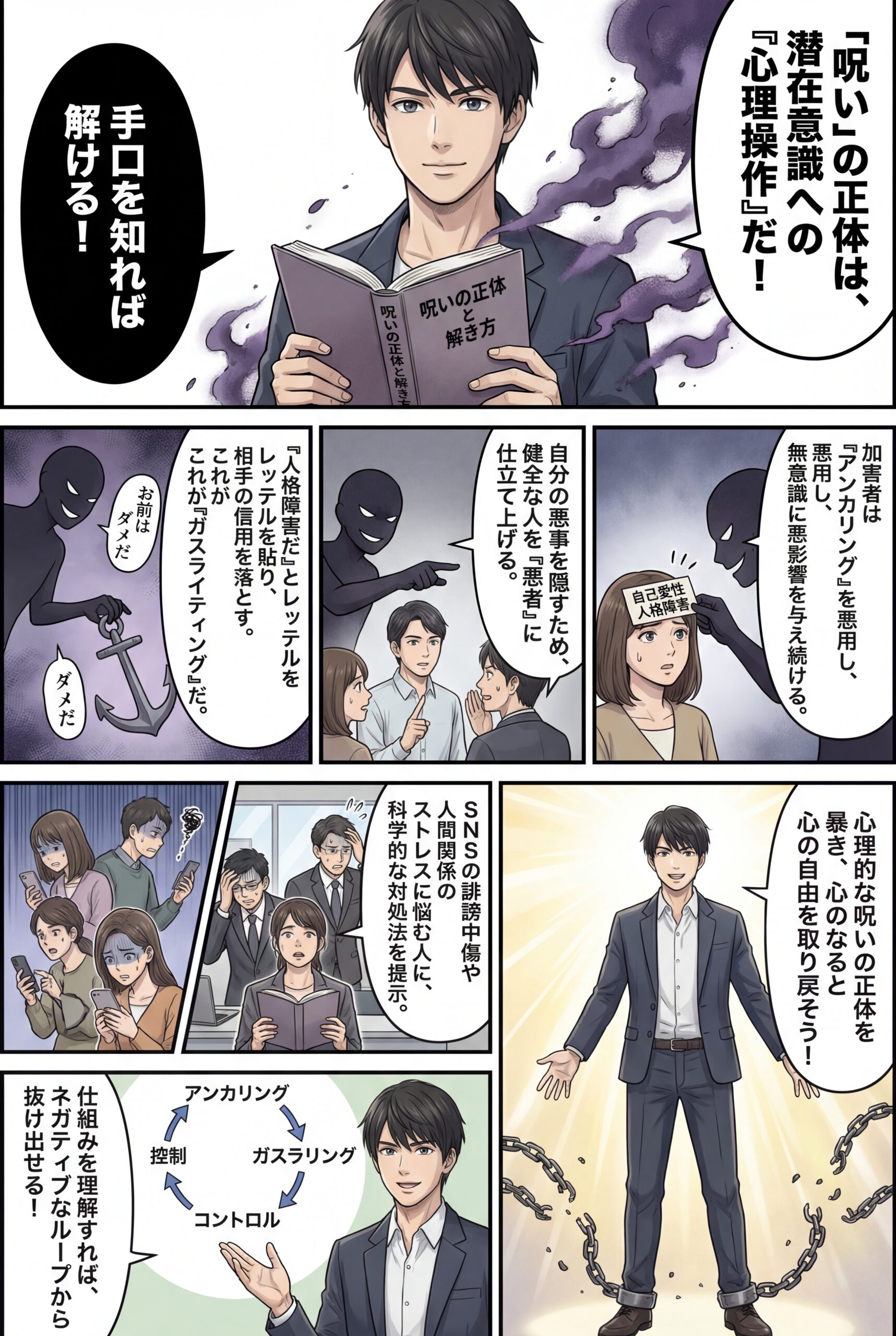 AIビジュアル:「呪いの正体と解き方」にまた高評価が!心理的呪いの正体と解き方:アンカリングとガスライティングの真実