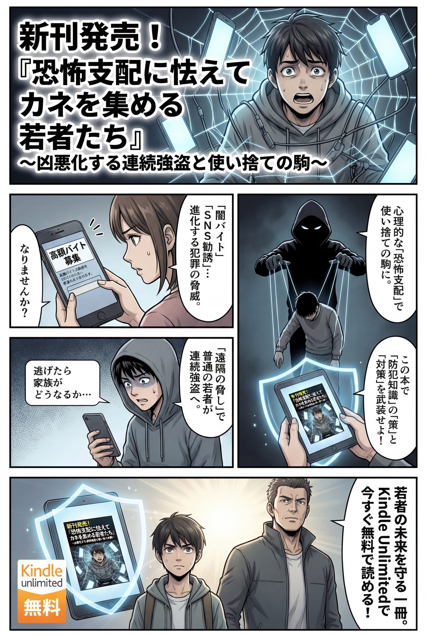 AIビジュアル：【新刊発売】恐怖支配に怯えてカネを集める若者たち：〜凶悪化する連続強盗と使い捨ての駒〜 がAmazon Kindleストアで販売開始！