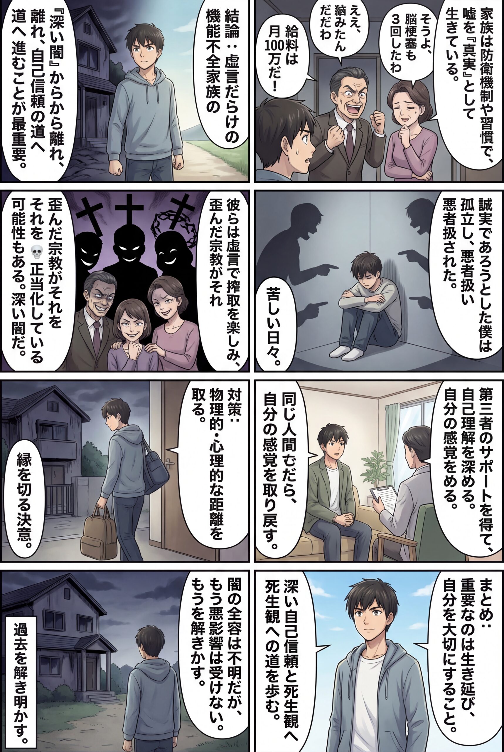 AIビジュアル:虚言だらけの機能不全家庭の苦しみと、深い自己信頼と死生観への道(ChatGPT4との対話)
