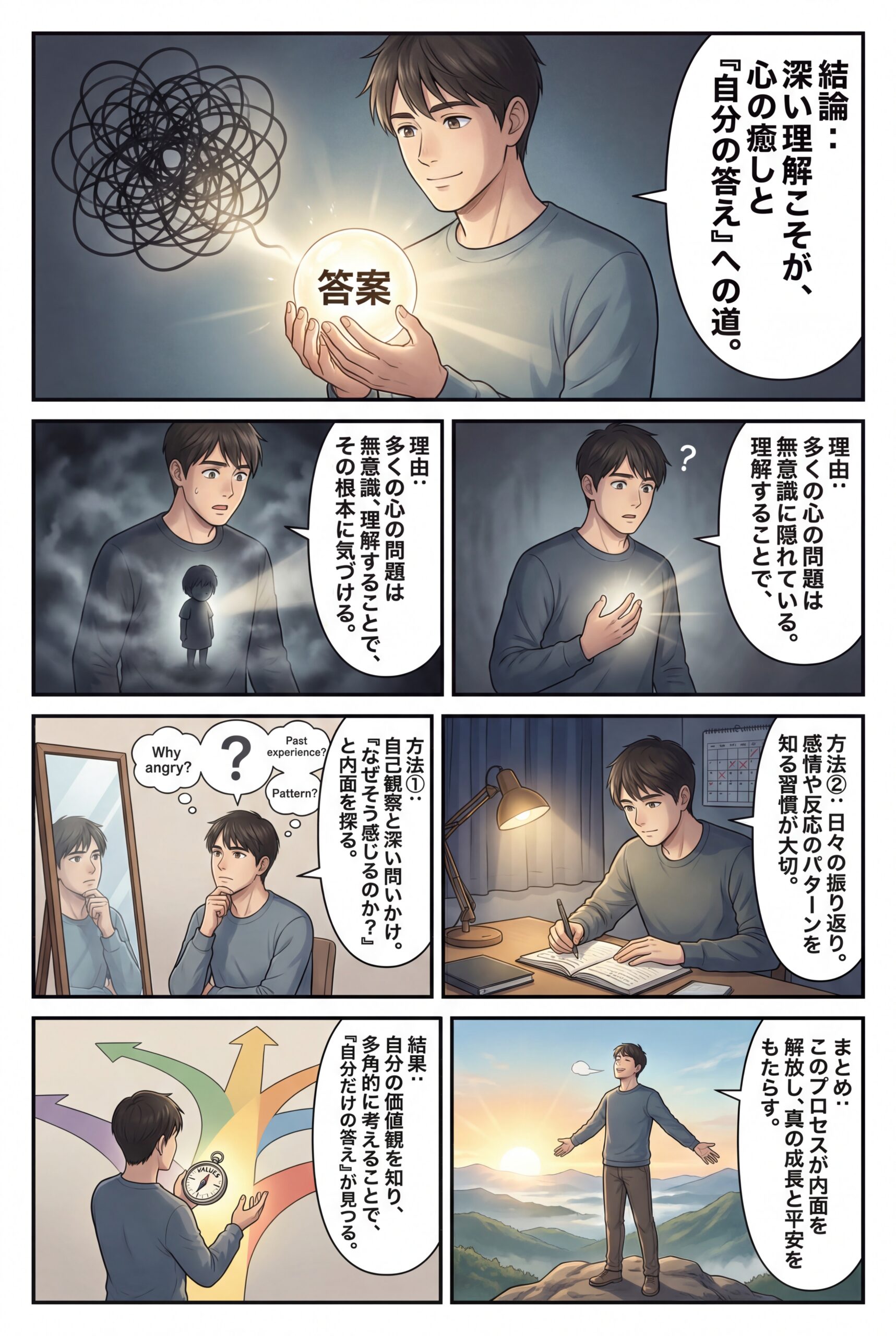 AIビジュアル：理解を深めて、自分の答えを出す―内なる成長と解放の道のり