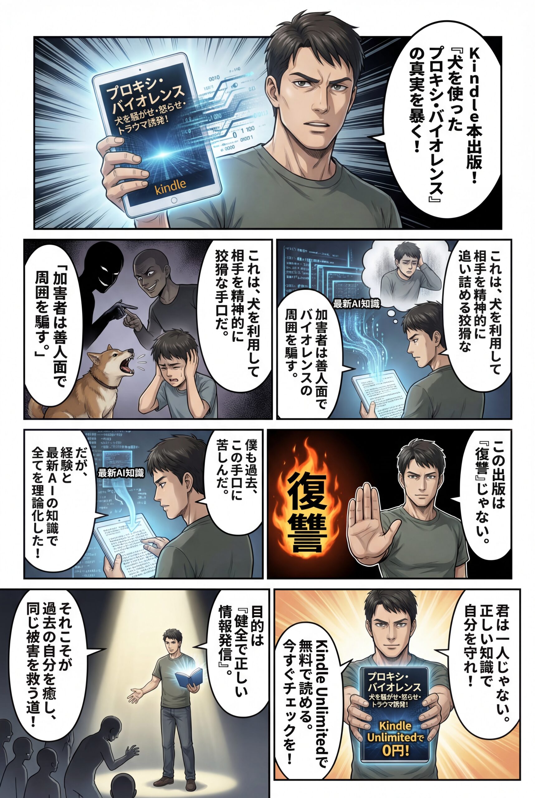 AIビジュアル：犬を使ったプロキシ・バイオレンス（代理暴力）の真実に迫る──Kindle本出版のお知らせ！〜読者の方が今回の記事を「復讐」と誤解しないよう、丁寧に解説〜