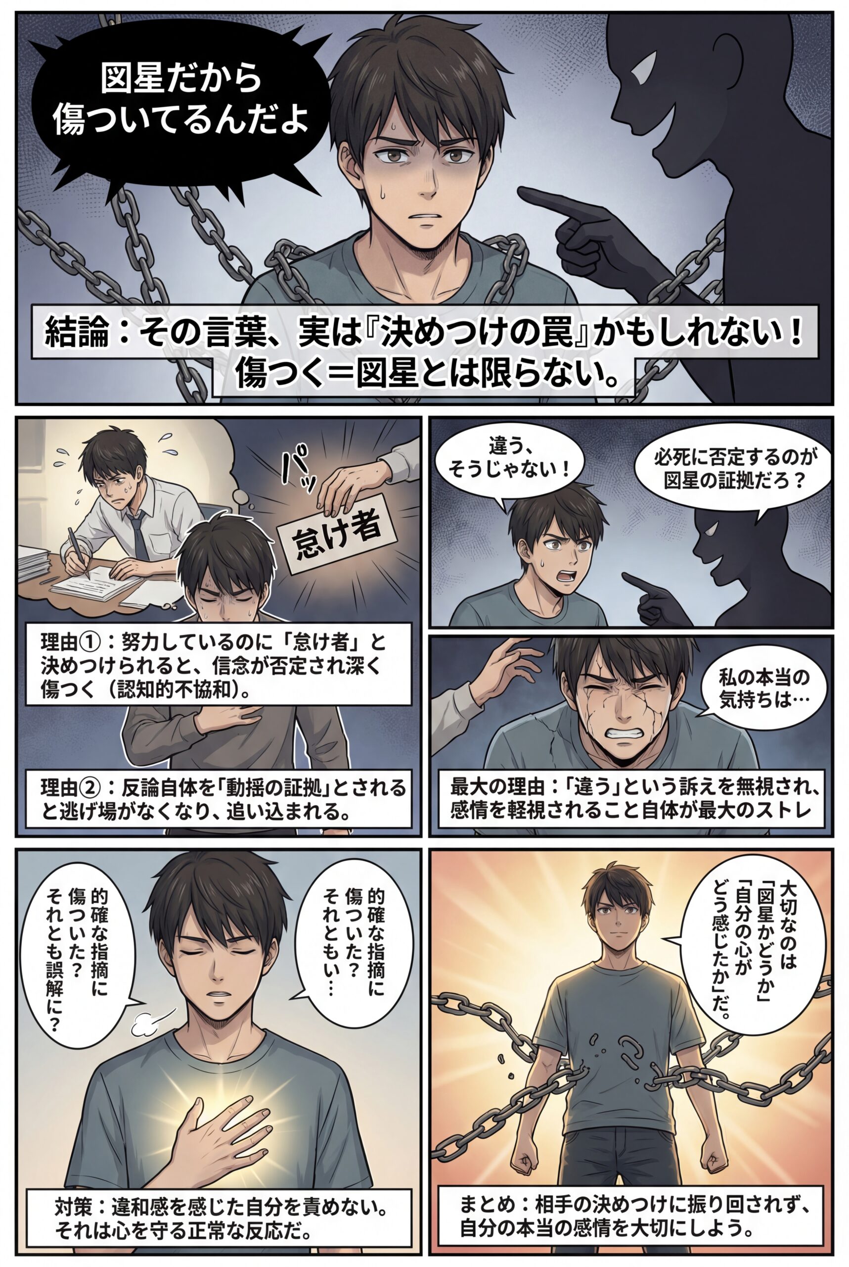 AIビジュアル：「図星だから傷ついてる」と言われたあなたへ。実は、それは決めつけの罠かもしれない。