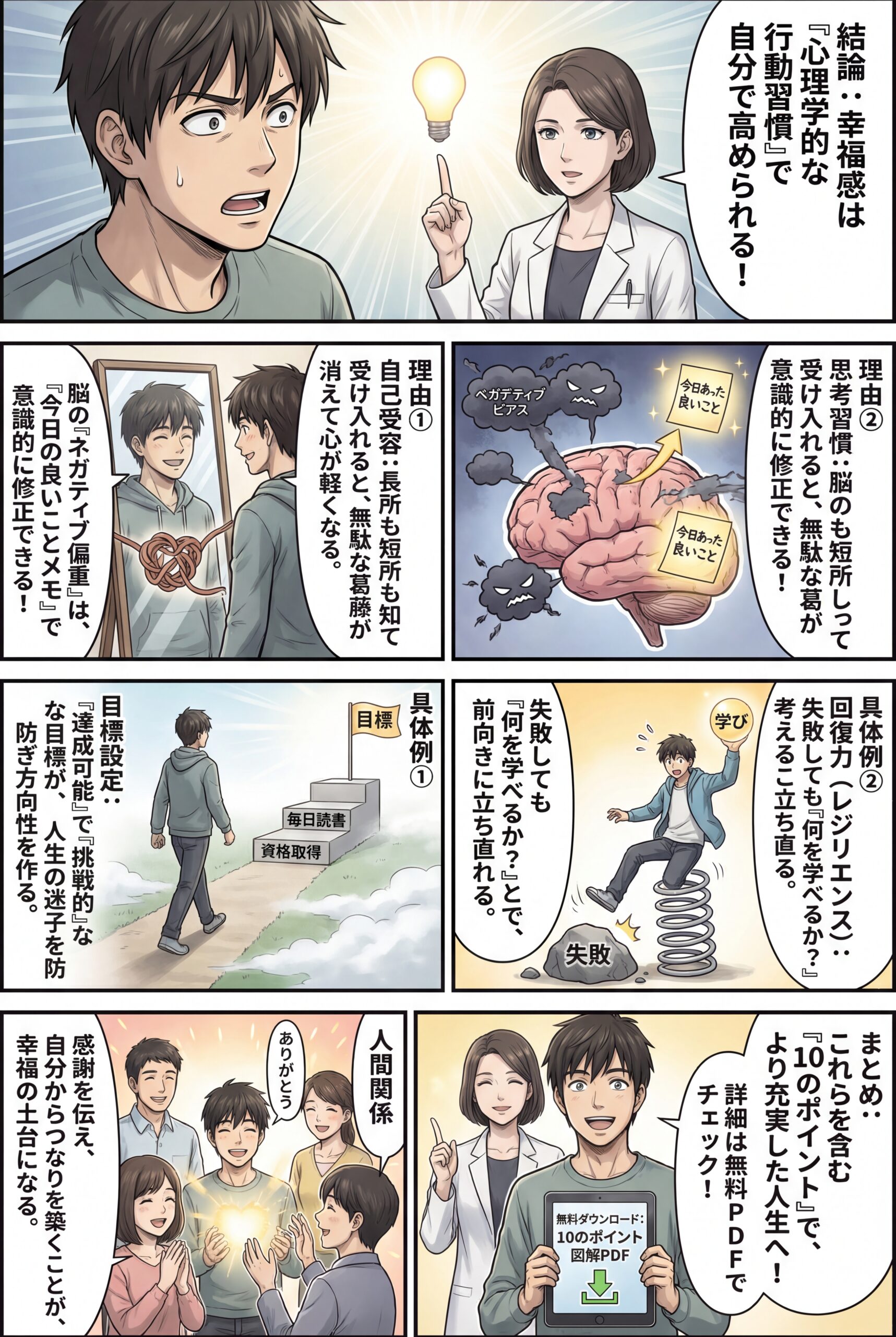 AIビジュアル：よりよく生きるための心理学的ヒント：幸福感と充実感を高める10のポイント