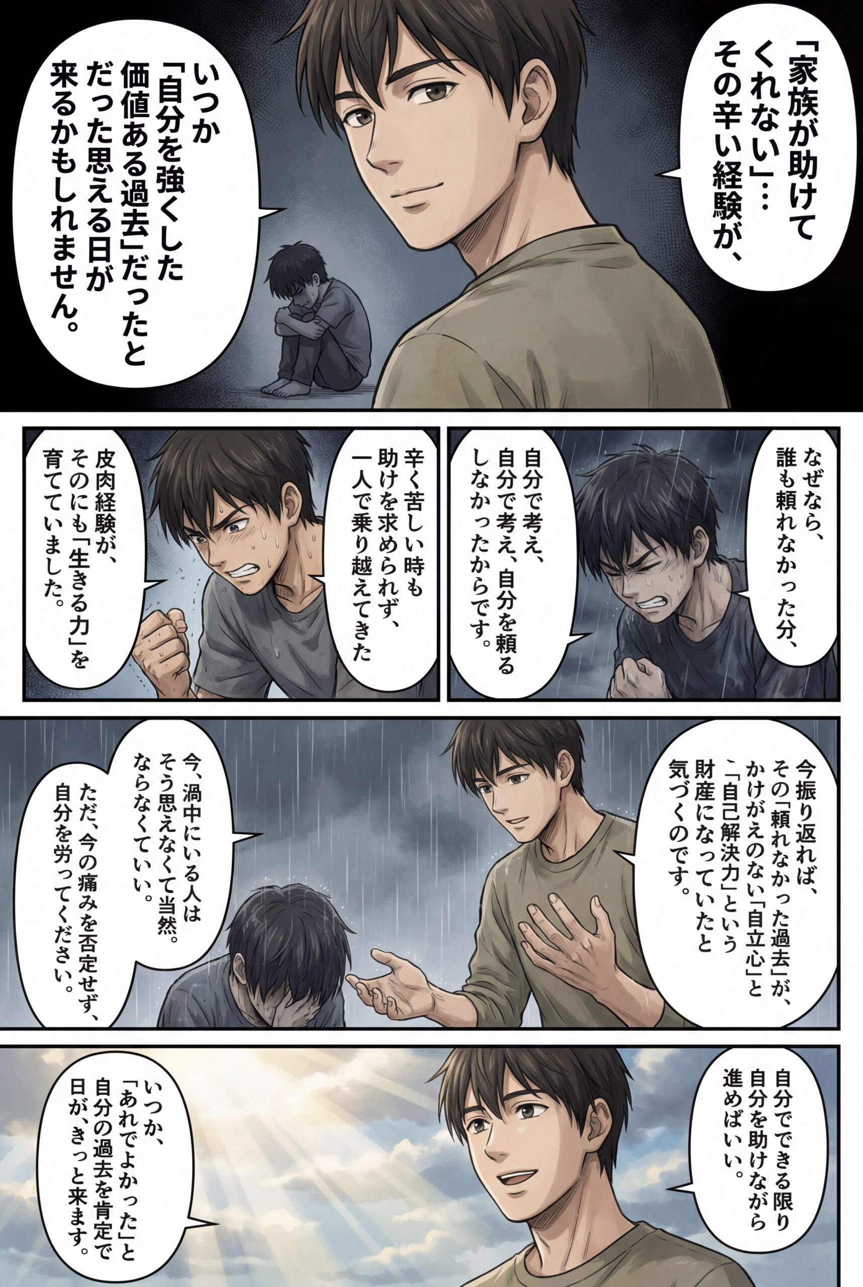 AIビジュアル：家族が助けてくれないってつらいですよね。だけどいつか、あれでよかったと思える日が来るかもしれません。