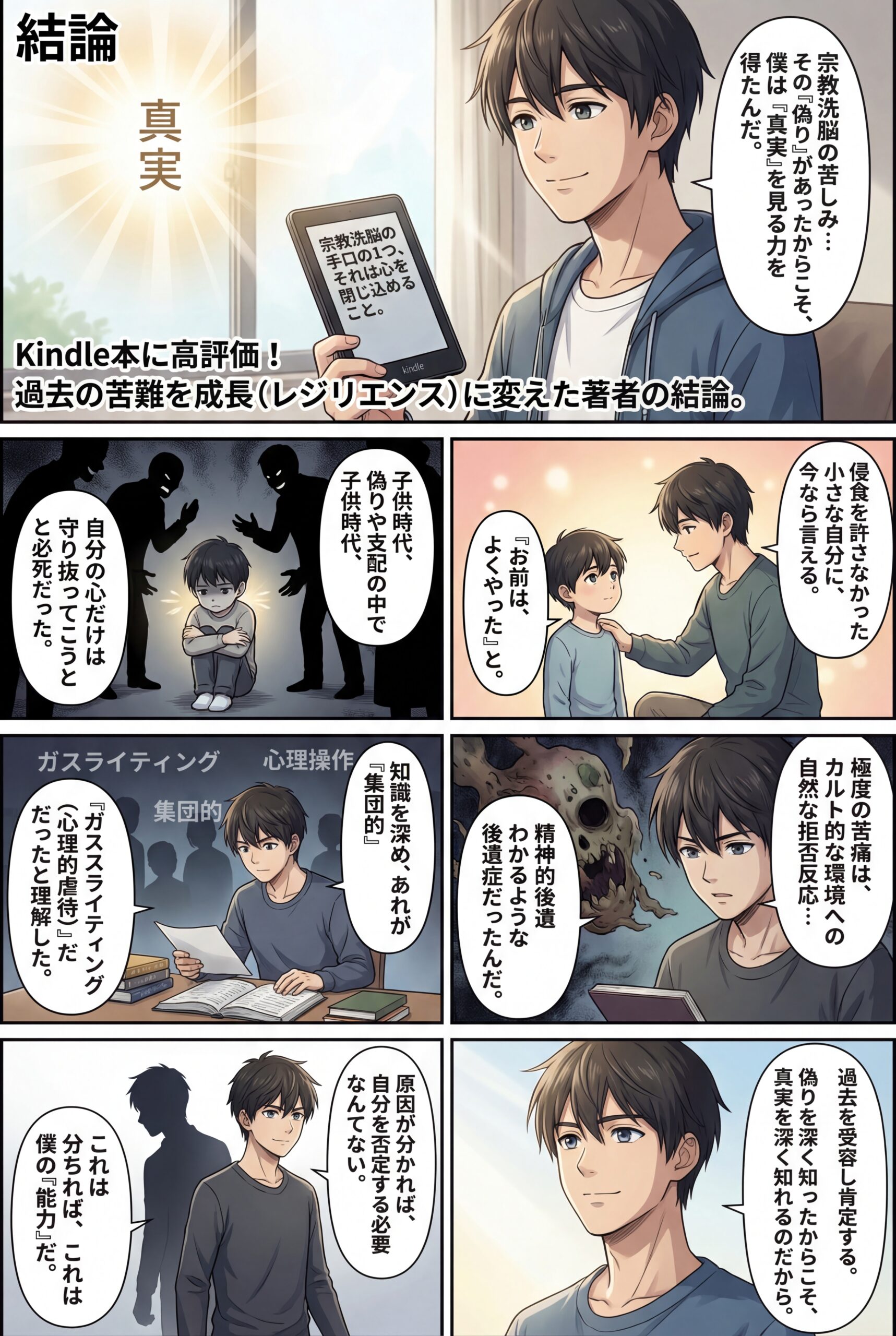 AIビジュアル：Kindle本「宗教洗脳の手口の１つ、それは心を閉じ込めること。」に高評価が！自己認識や自己理解を深めるとさらにわかってきた集団的ガスライティング！